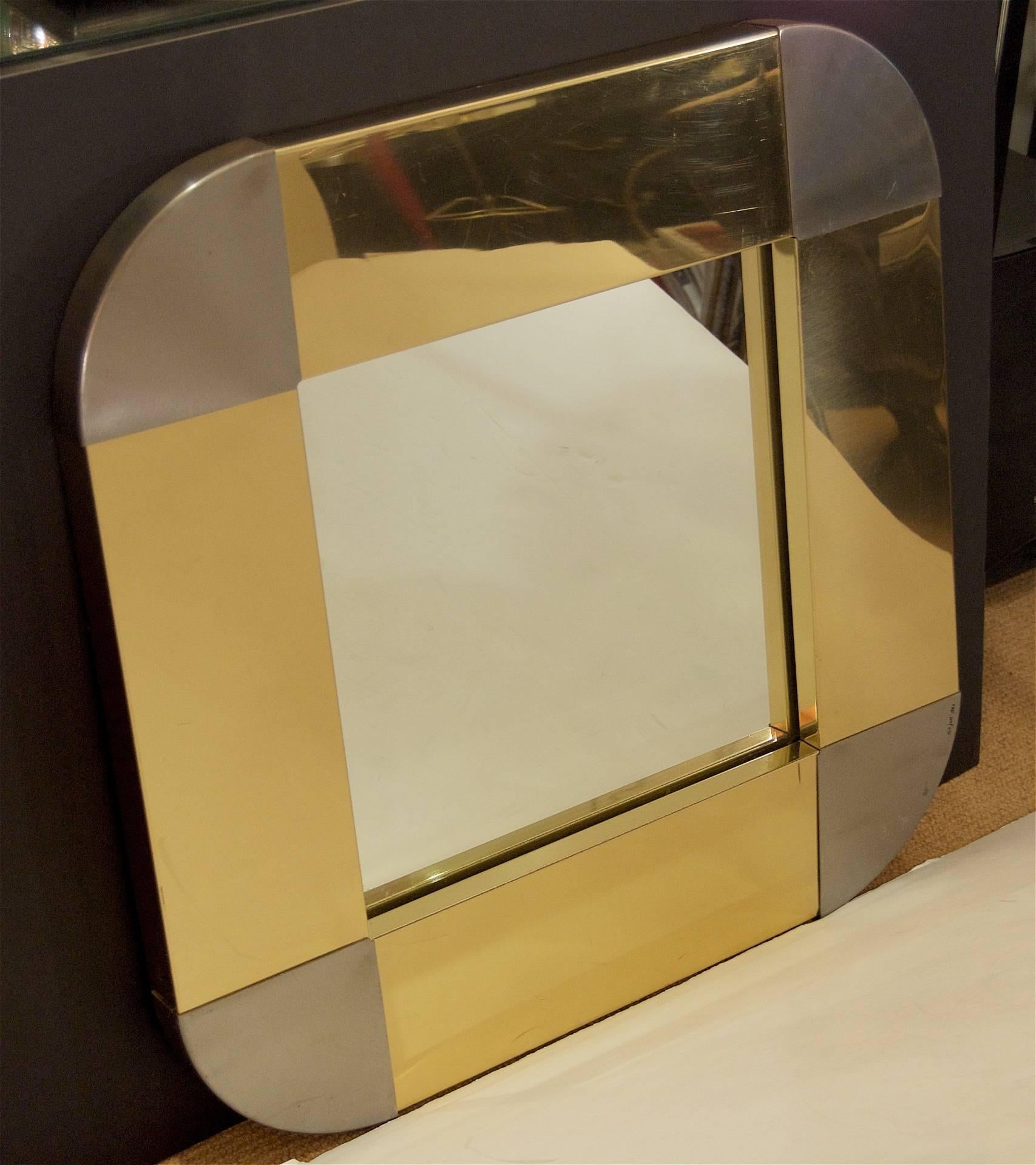 Brutalist Curtis Jere Brass and Steel Mirror For Sale