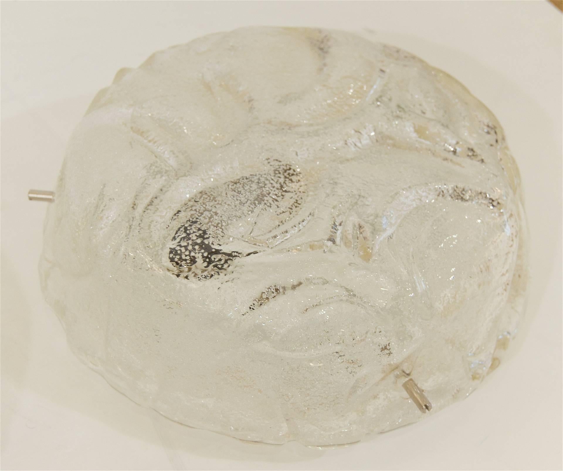 Enameled Pair of Swirl Patterned Ice Glass Flushmounts by RZB Leuchten