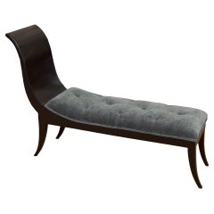 Sabre Leg Art Deco Chaise in Black Lacquer and Blue Velvet