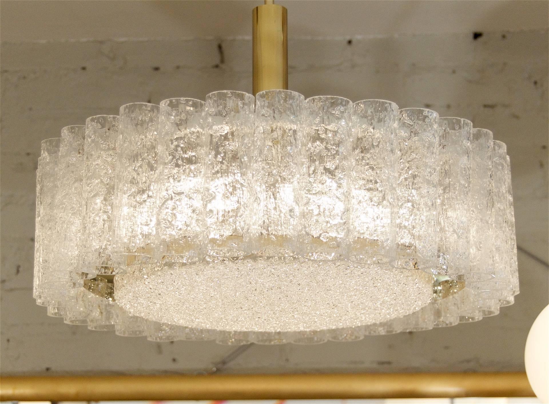 Enameled Doria Glass Tube Chandelier with Brass Surround (Two Available)