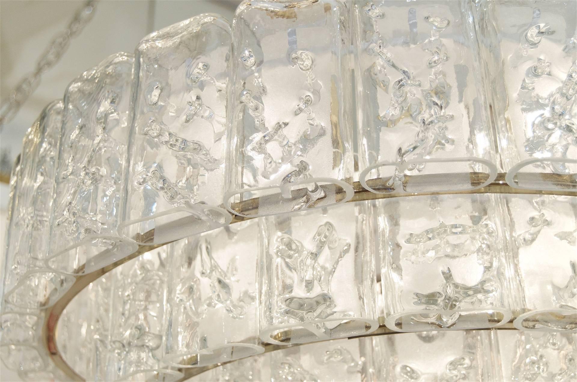 Mid-20th Century Substantial Four-Tier Doria Organic Ice Glass Chandelier