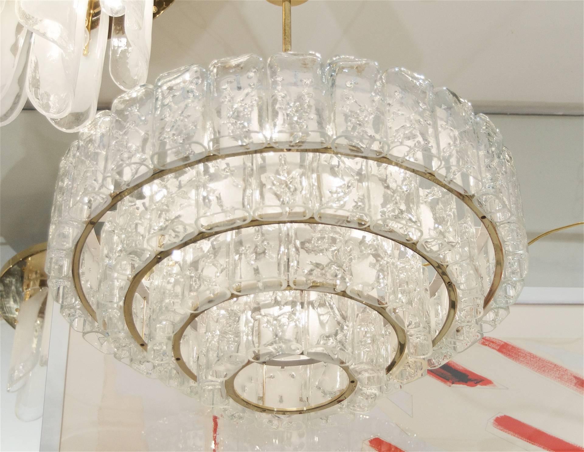 Enameled Substantial Four-Tier Doria Organic Ice Glass Chandelier