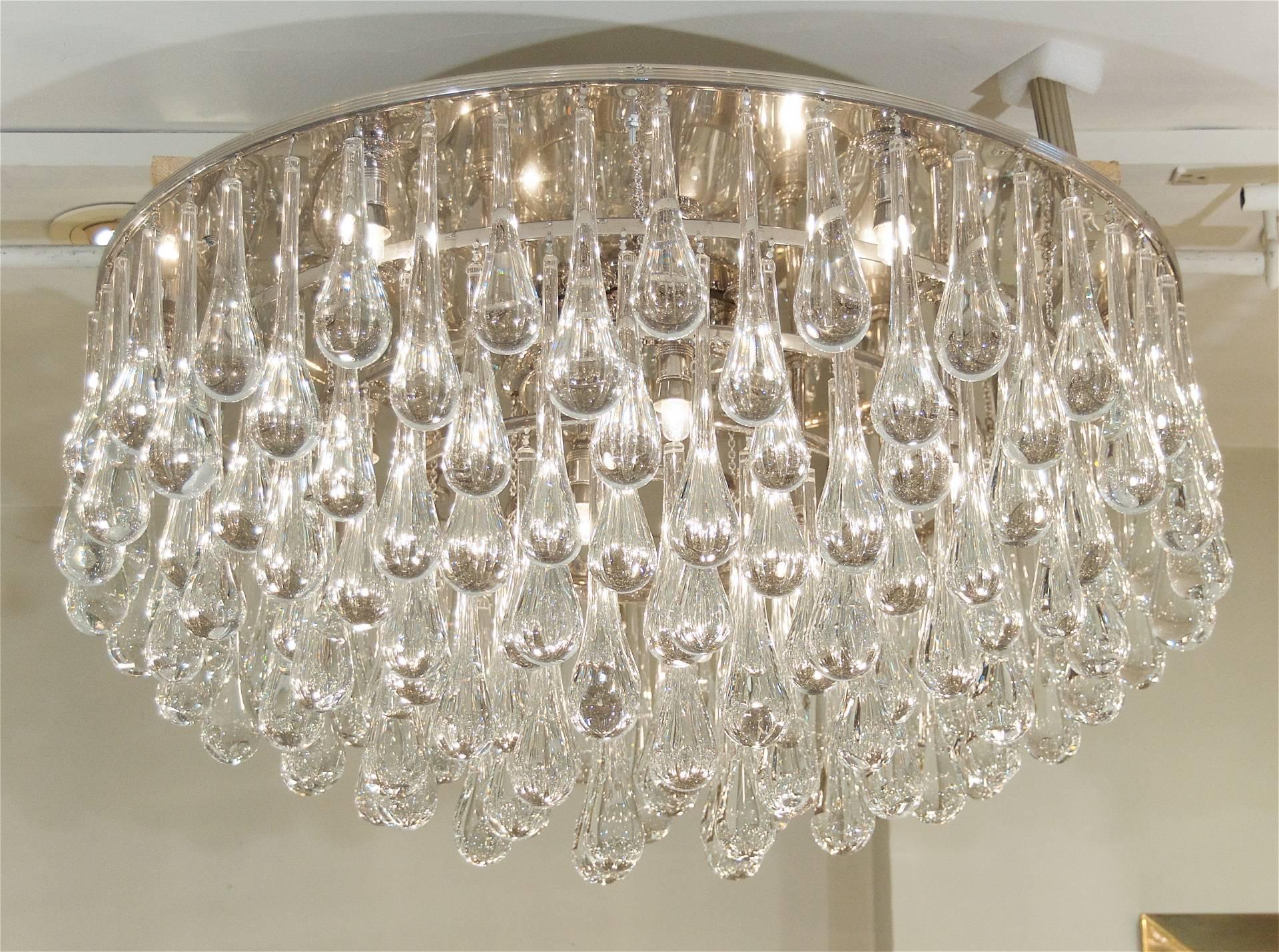 Huge round flush mount chandelier by Christophe Palme, with massive (2