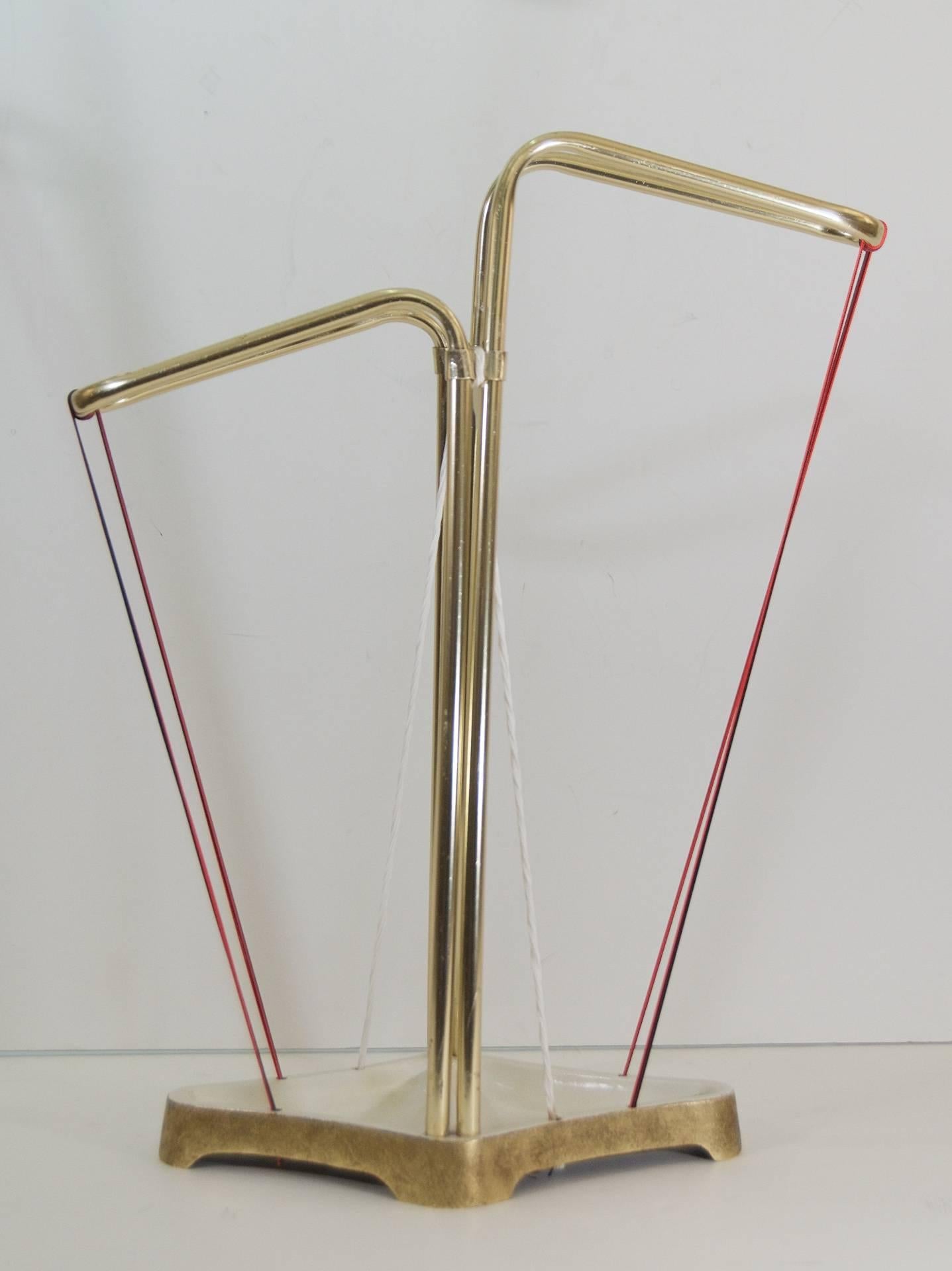 Mid-Century Modern Gilt and Enameled Brass Angular Umbrella Stand