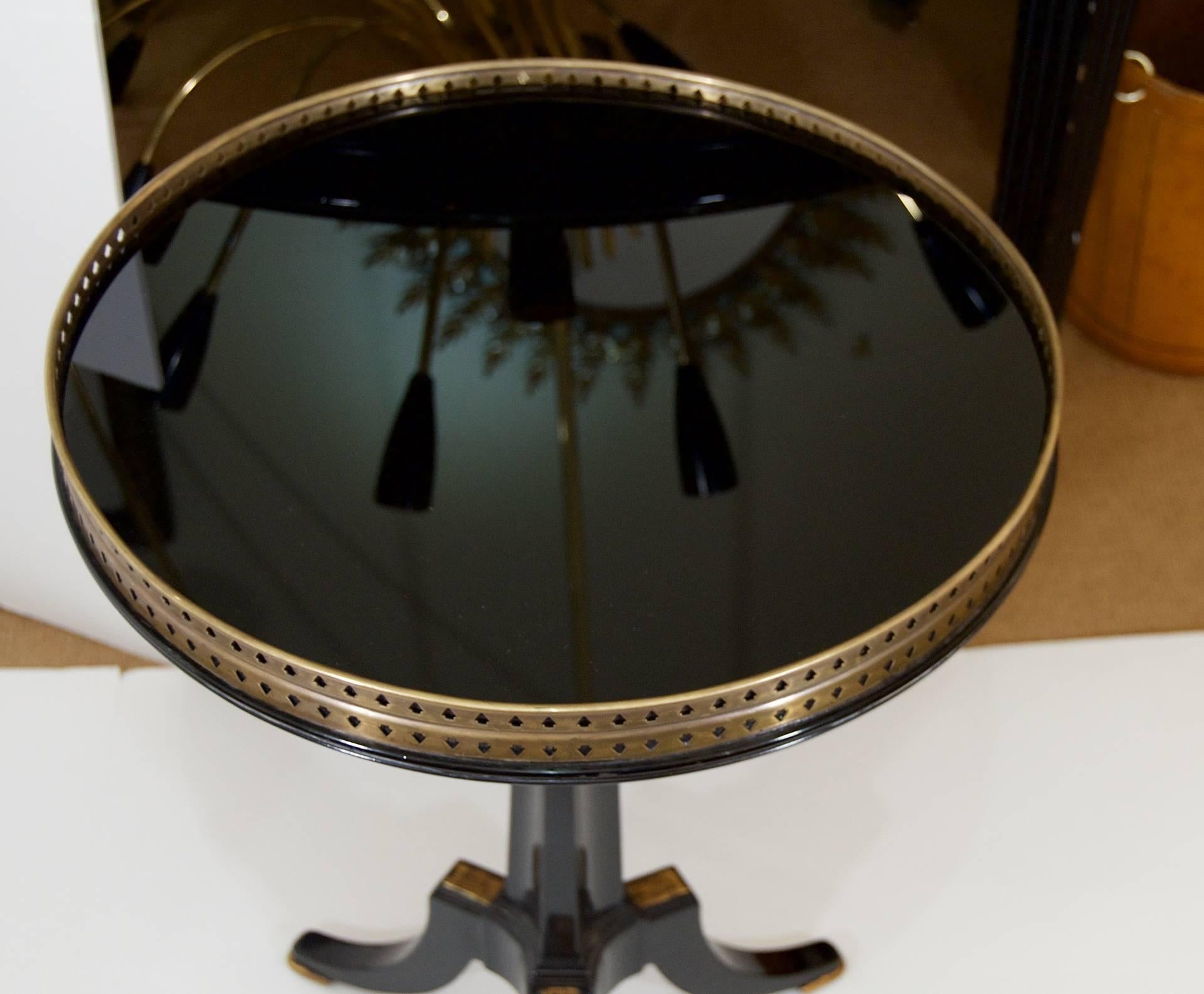 American French Style Ebonized and Gilt Black Glass Top Gueridon Table