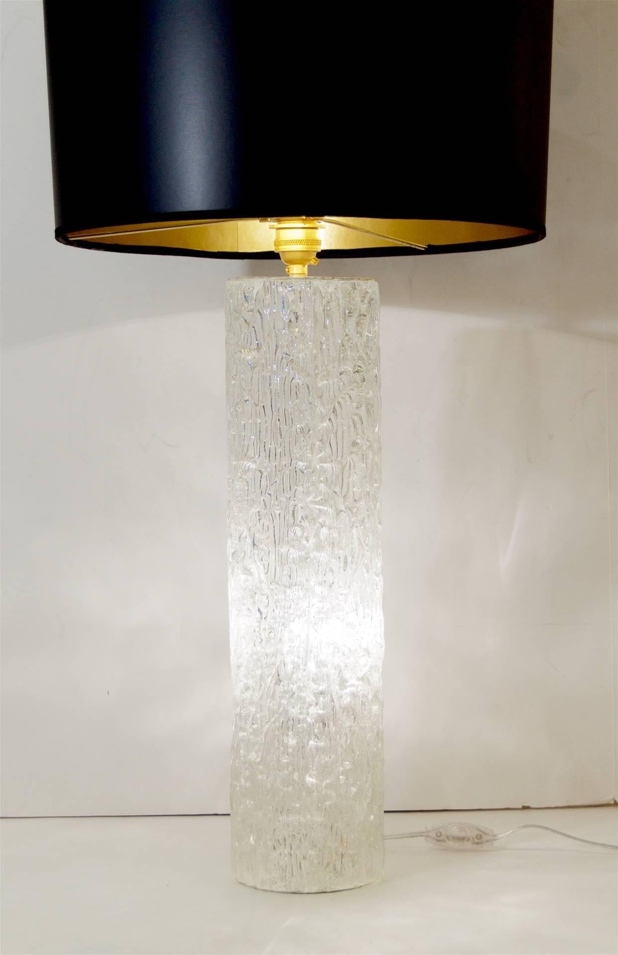 Mid-Century Modern Cylindrical Glass Table Lamp with Interior Lighting For Sale