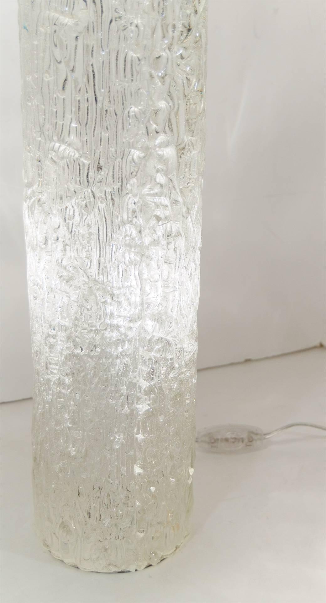 Enameled Cylindrical Glass Table Lamp with Interior Lighting For Sale