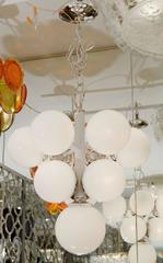 White Enameled Pyramid Chandelier with Gloss Opal Globes