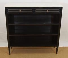 Jansen Style Black Lacquer Bookcase with Marble Top