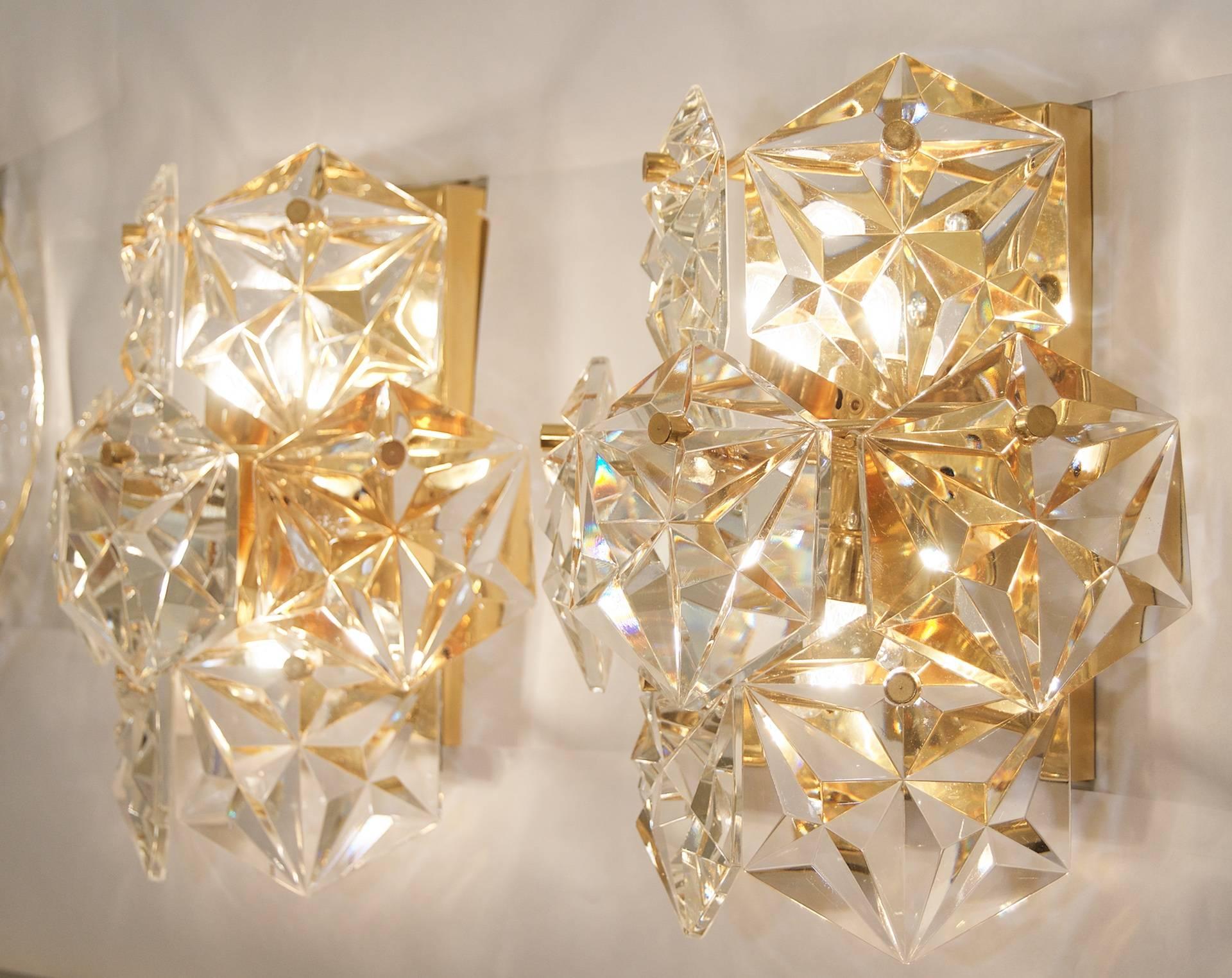 German Kinkeldey Crystal Sconces with Gold Plate Fixture (3 Pairs Available)