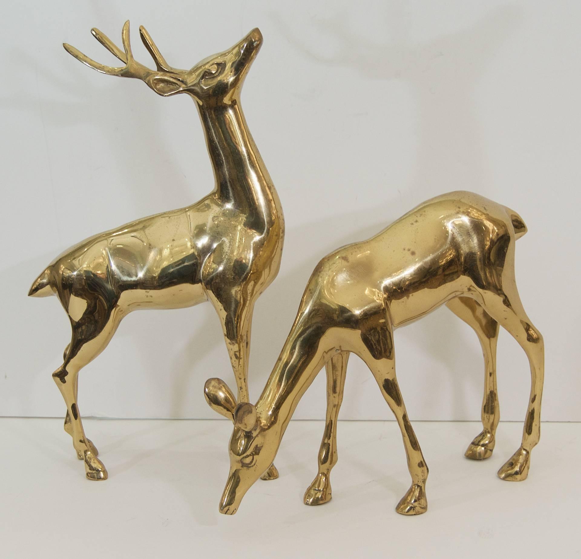 Mid-Century Modern Huge Pair of Brass Deer