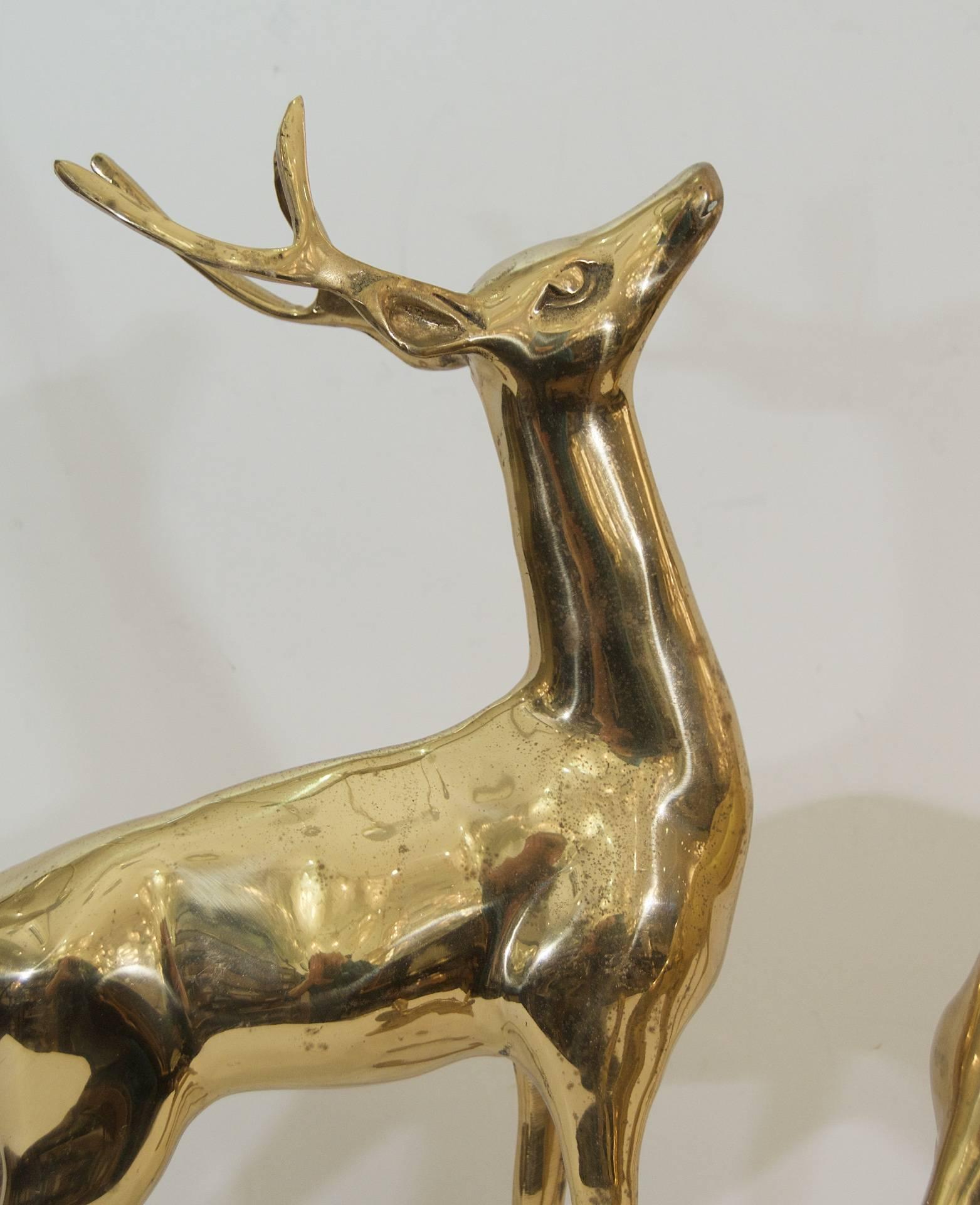 Huge Pair of Brass Deer In Excellent Condition In Stamford, CT