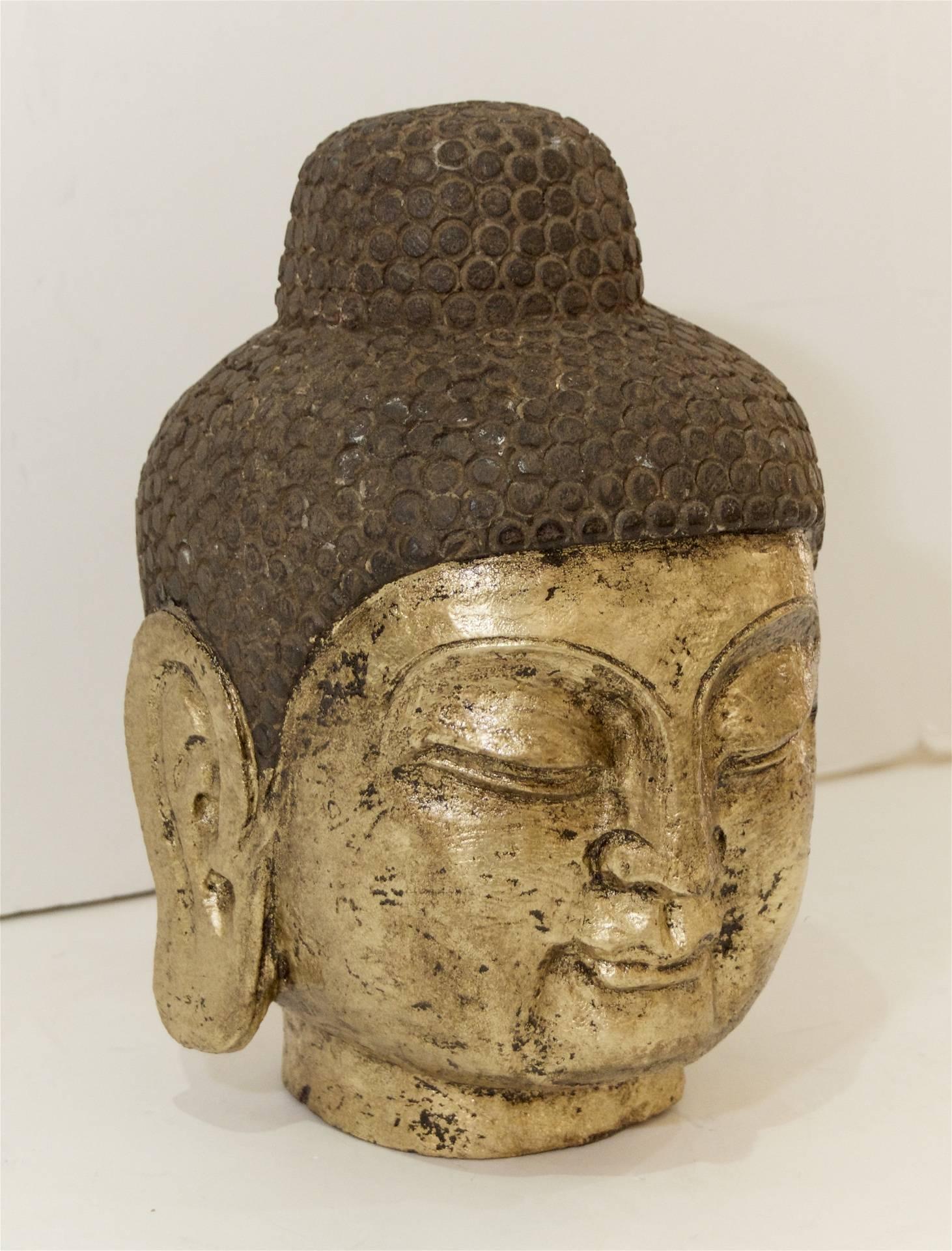 Asian Stone Carved Gilt Buddha Head