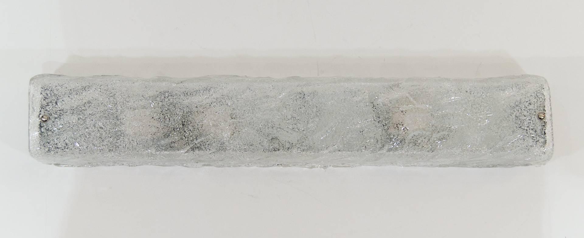 Mid-Century Modern Pair of Massive Square Profile Ice Glass Vanity Sconces