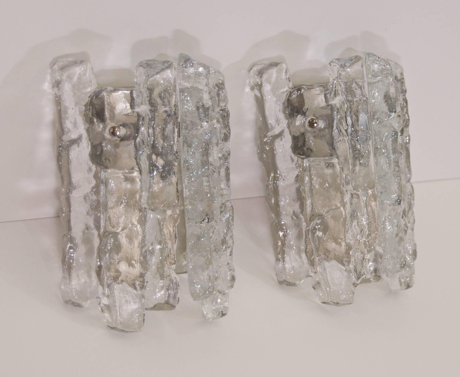 Austrian Pair of Petite Ice Glass Kalmar Sconces (Four Available) For Sale
