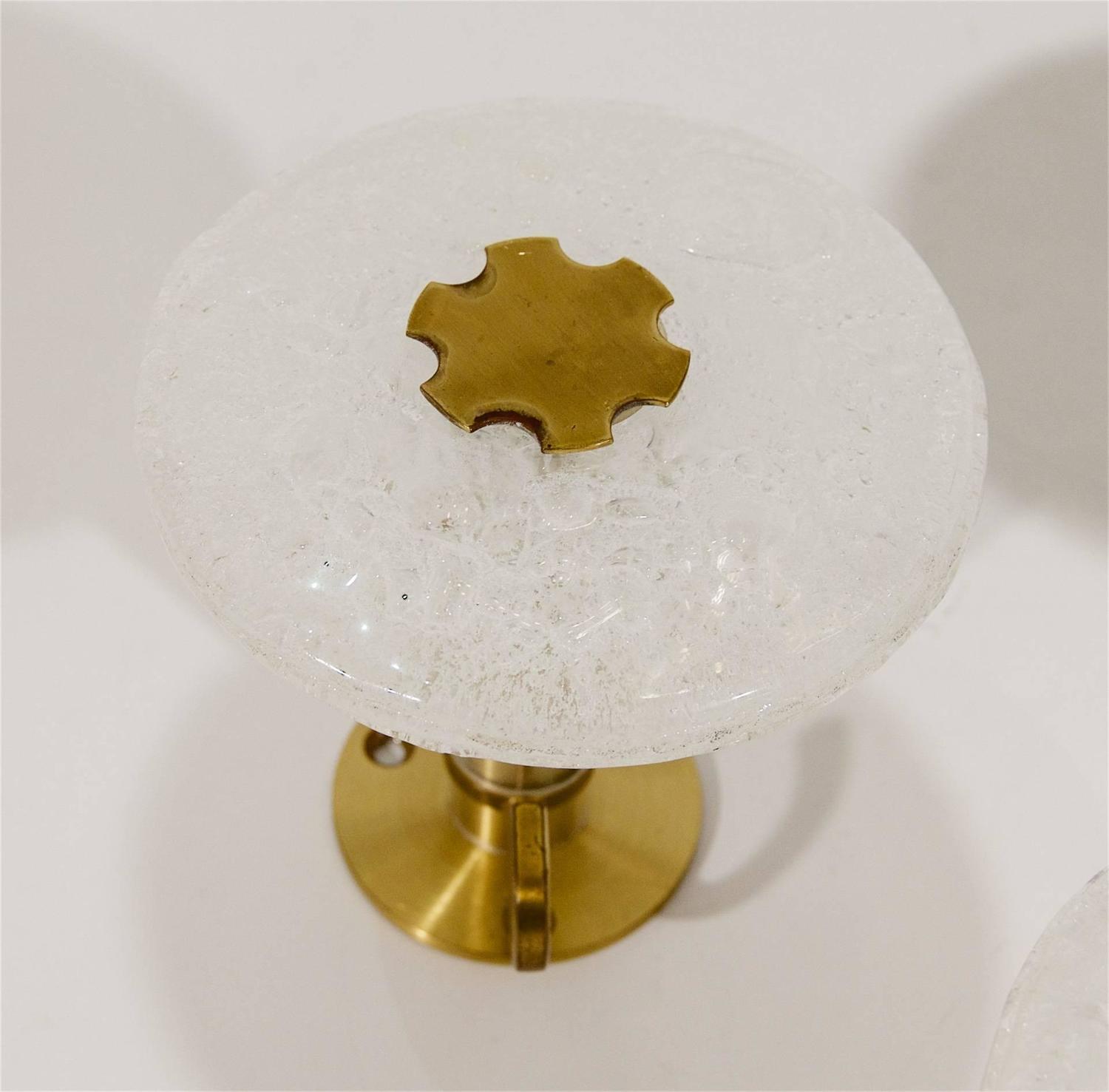 Set of Three Brass and Ice Glass Coat Hooks at 1stdibs