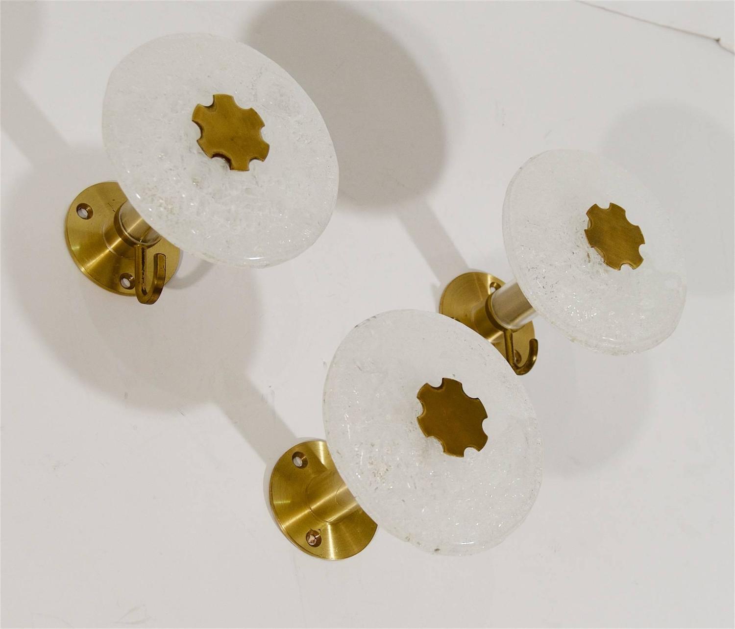 Set of Three Brass and Ice Glass Coat Hooks at 1stdibs