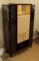 Art Deco Black Lacquer and Parchment Dry Bar with Gilt Accent