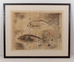 Framed Stone Lithograph of Fish