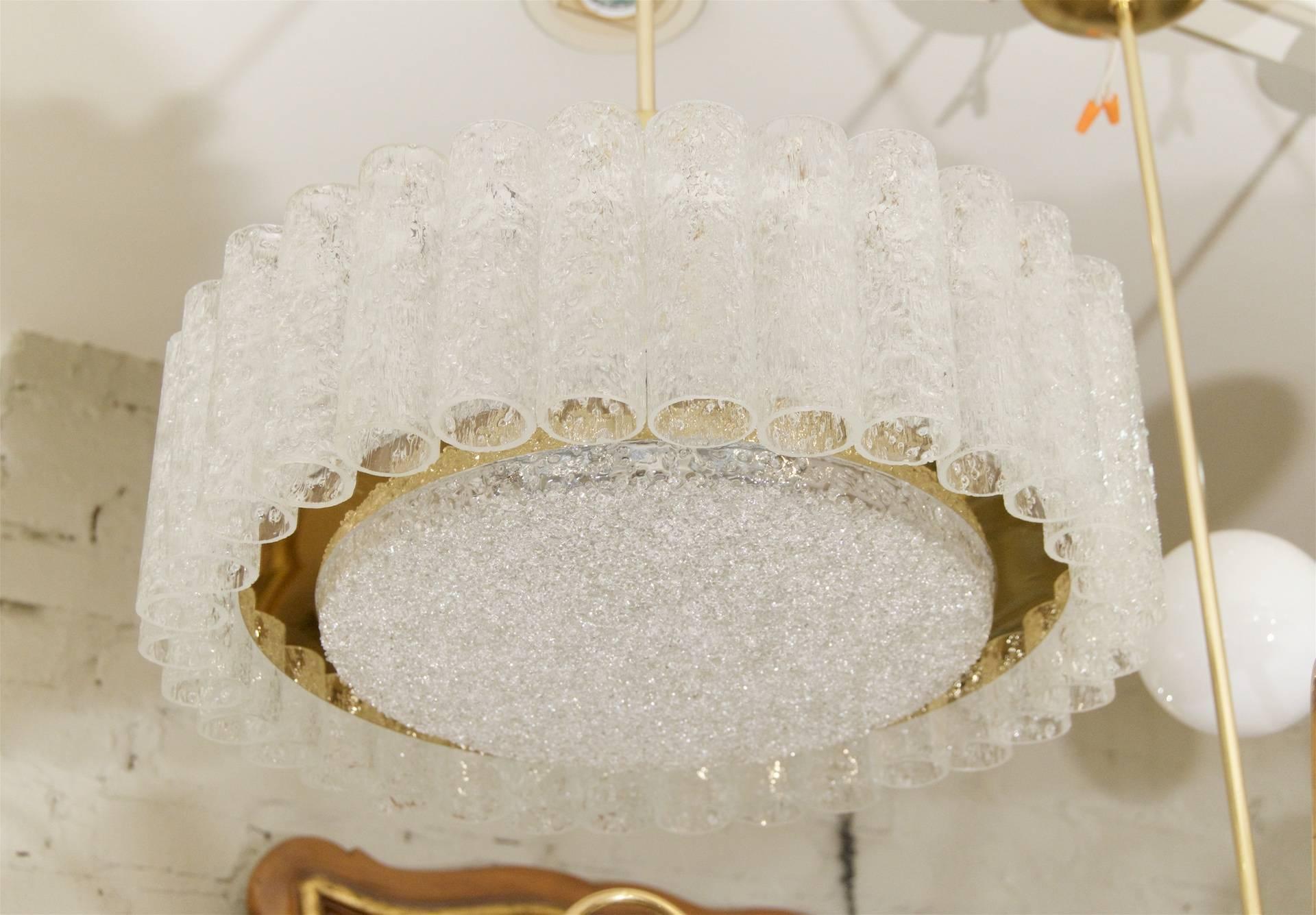 Mid-20th Century Doria Glass Tube Chandelier with Brass Surround