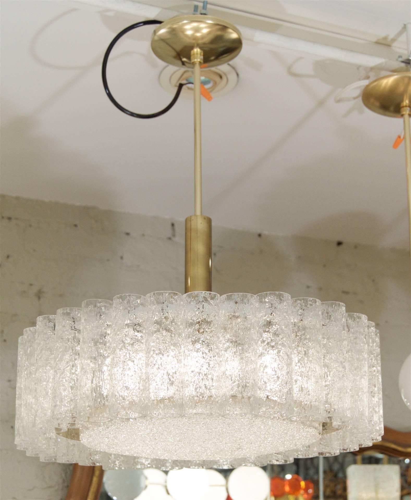 Enameled Doria Glass Tube Chandelier with Brass Surround