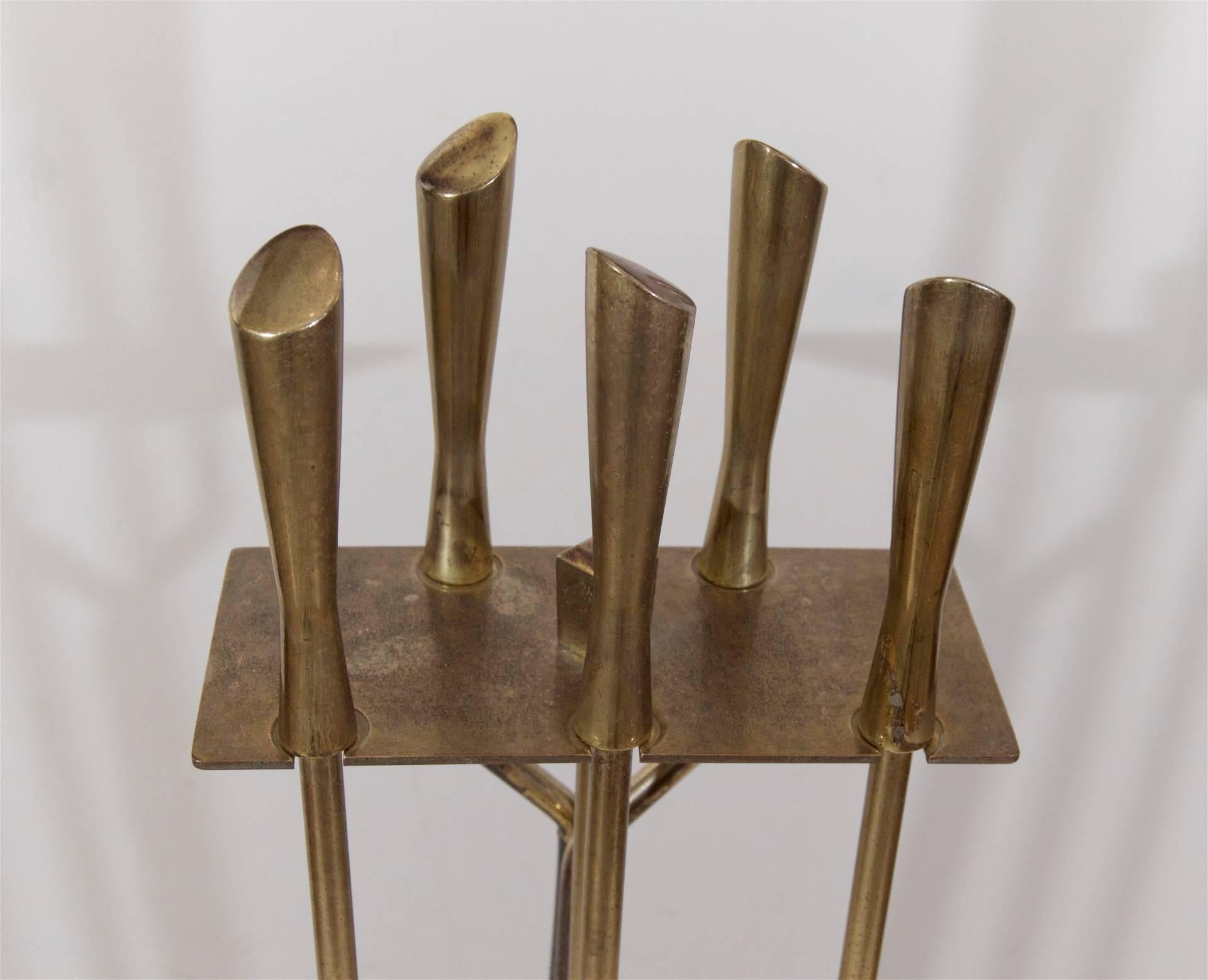 Mid-20th Century Mid-Century Brass Fireplace Tools