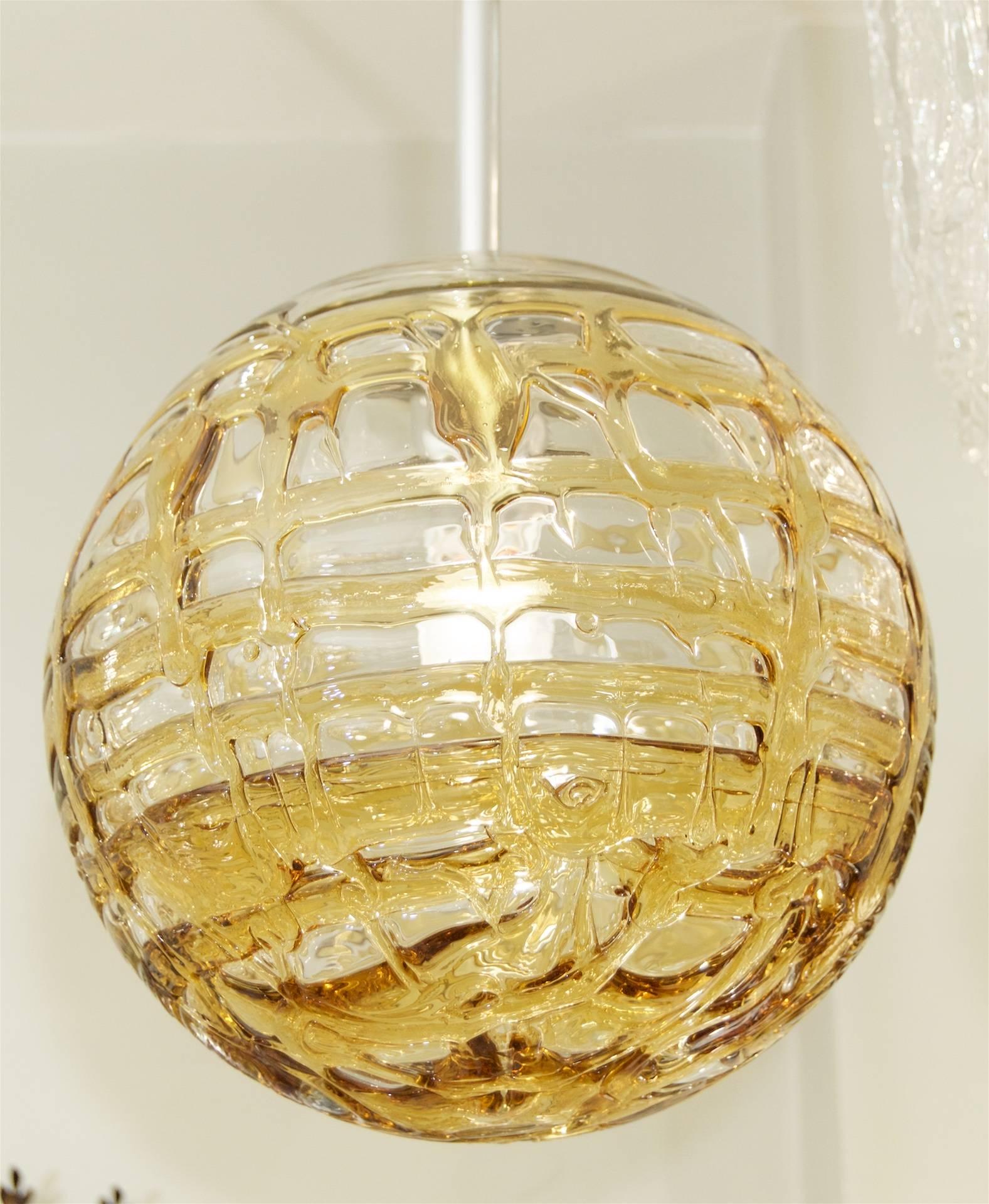 Mid-Century Modern Large Amber Tone Doria Pendant
