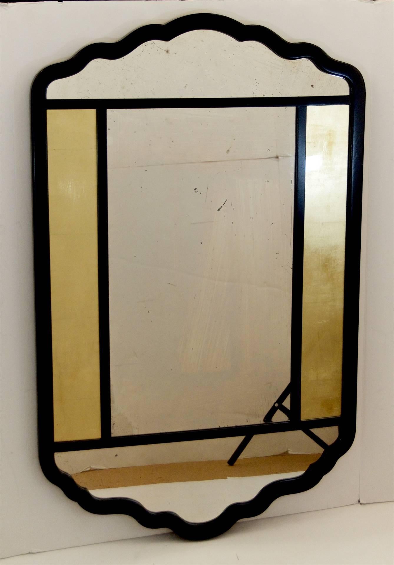 Mid-Century Modern Ebonized Mirror with Églomisé Panels