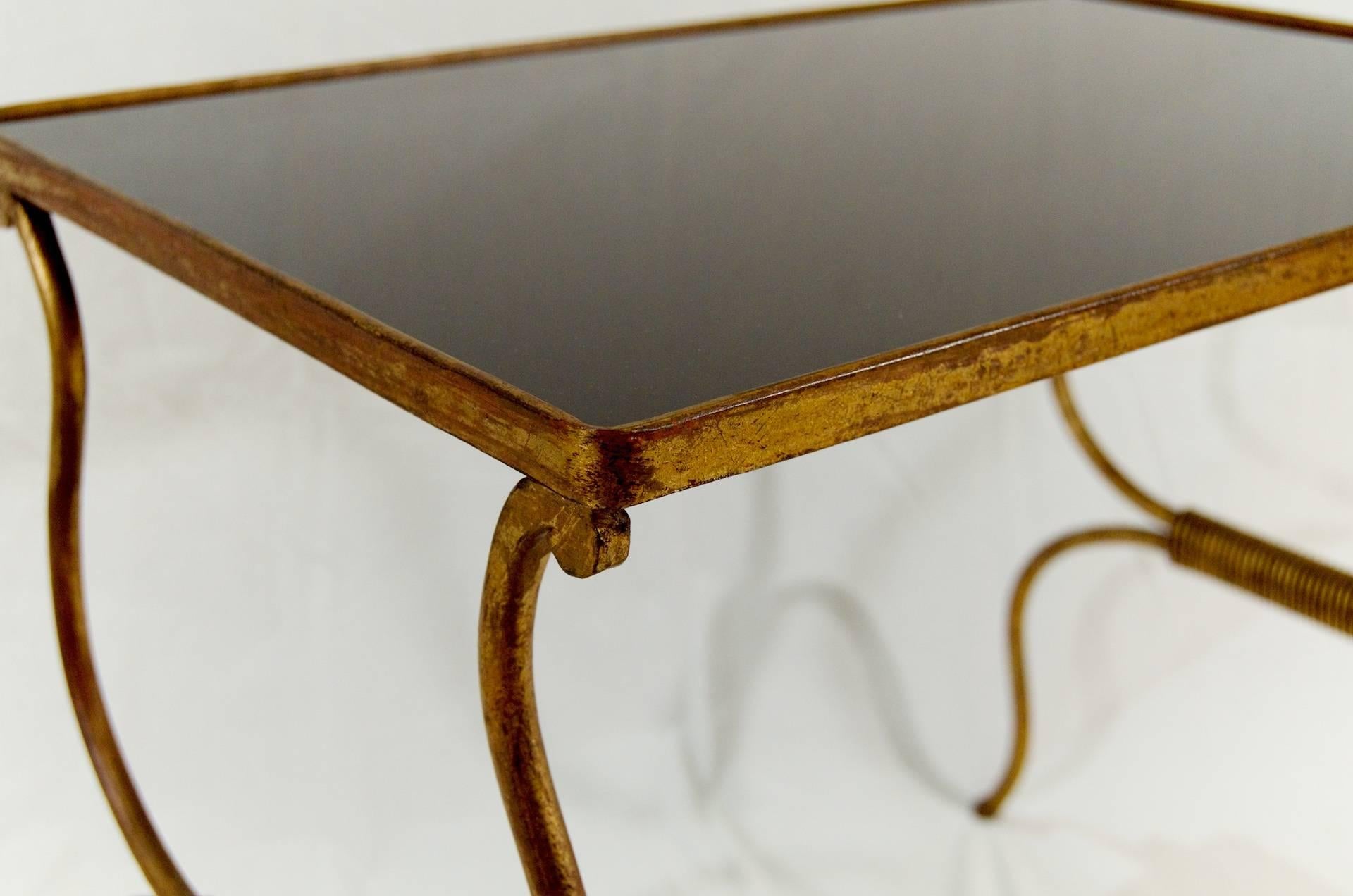 Italian Gilt Painted Wrought Iron Occasional Table with Black Glass Top