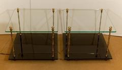 Pair of Bamboo Motif Two-Tier Glass Tables