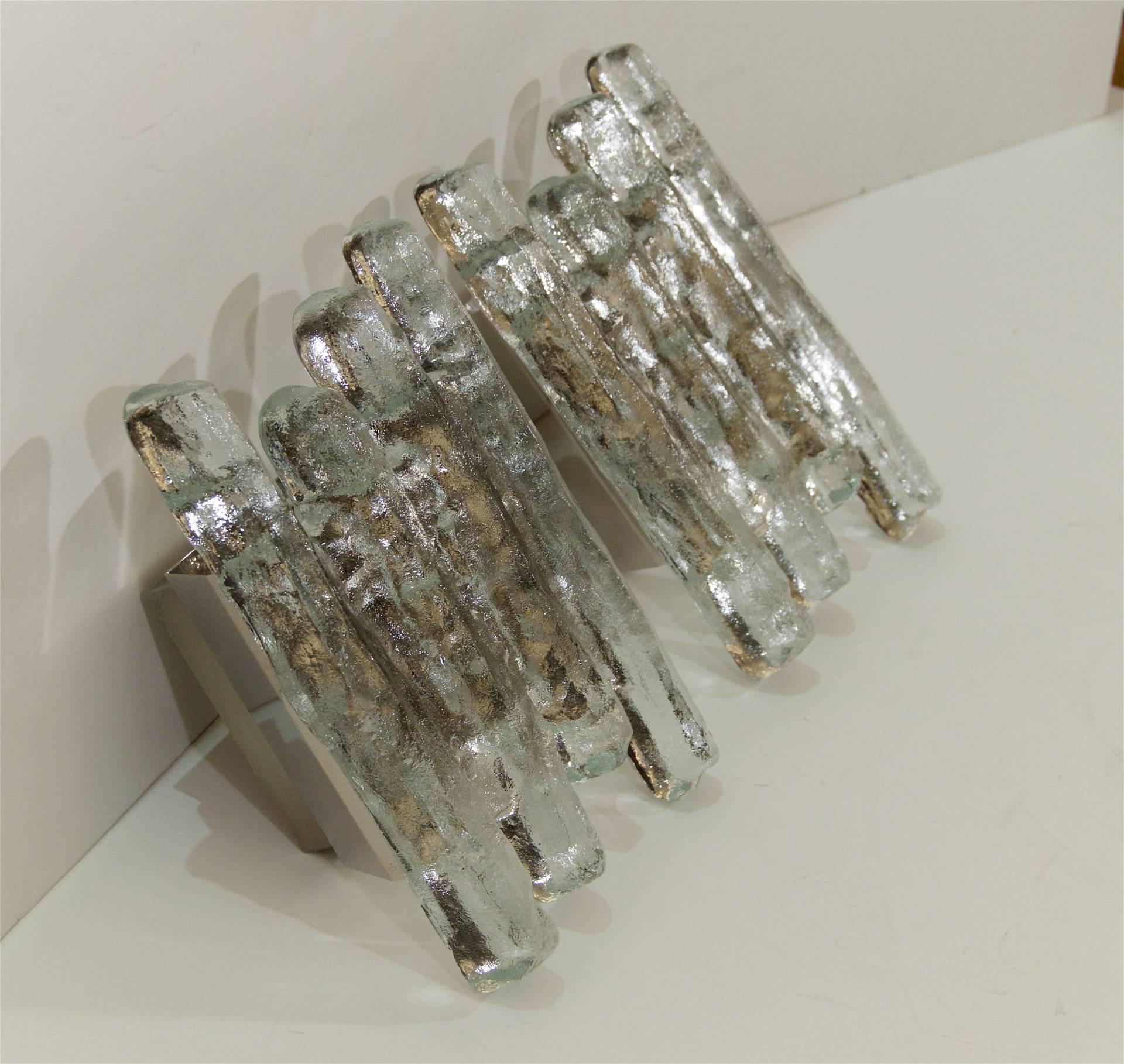 Austrian Large Kalmar Ice Glass Sconces For Sale
