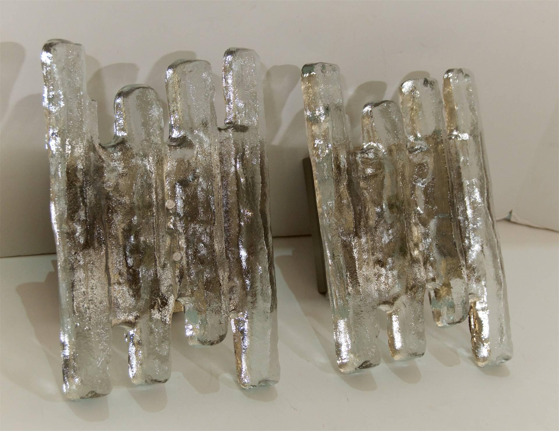Mid-Century Modern Large Kalmar Ice Glass Sconces For Sale