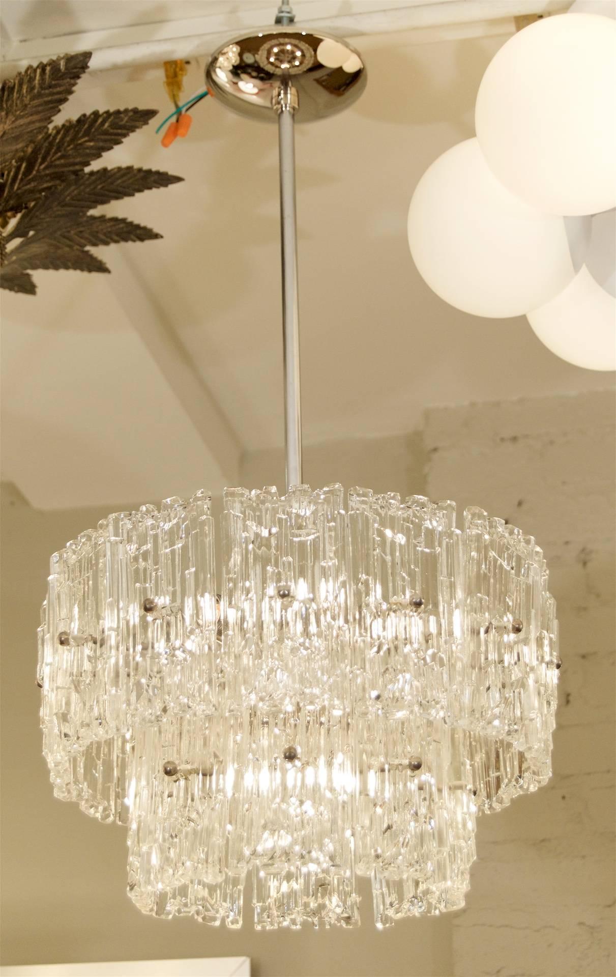 Faceted Glass Hillebrand Chandelier In Excellent Condition In Stamford, CT
