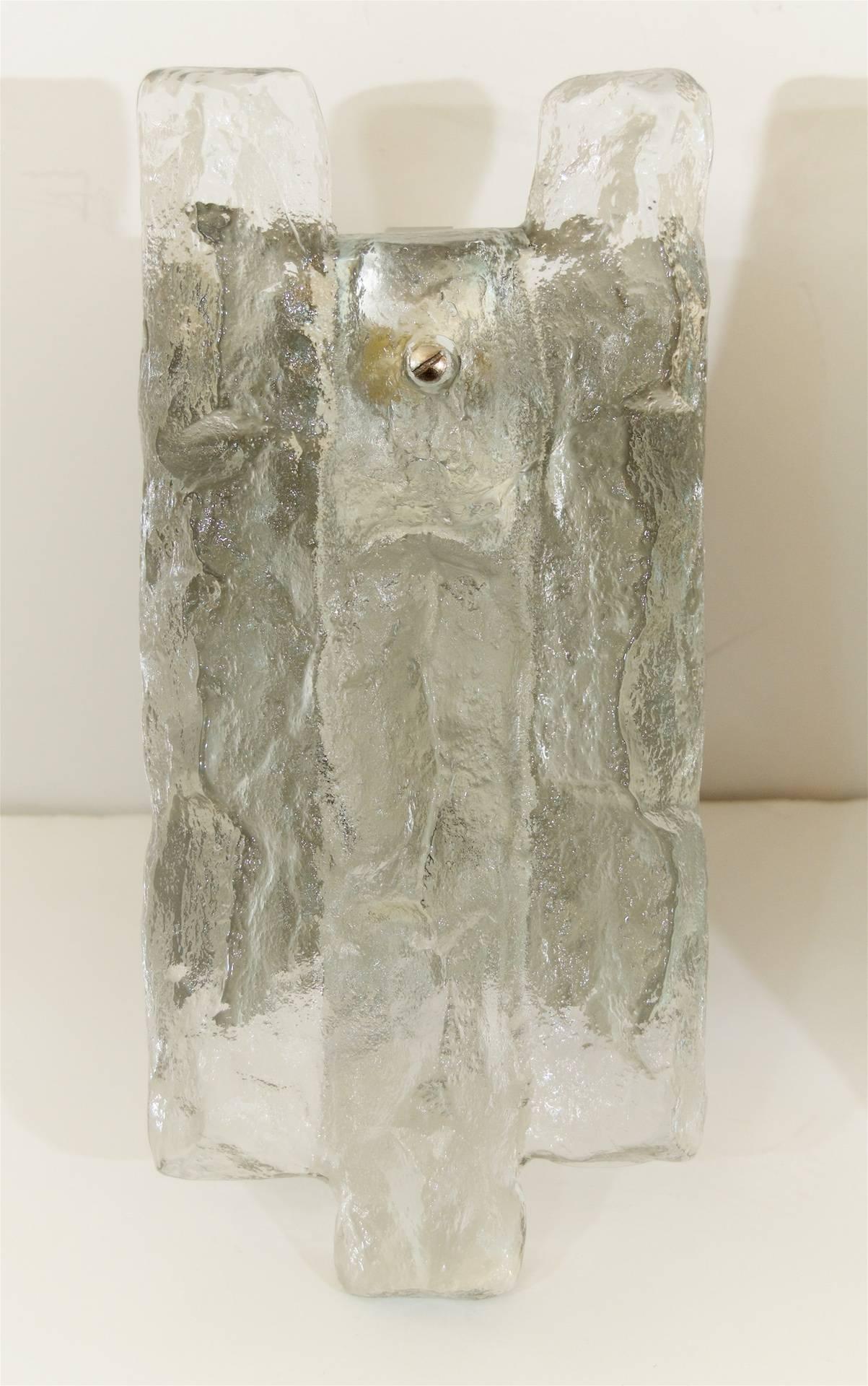 Austrian Pair of Large Ice Glass Kalmar Sconces