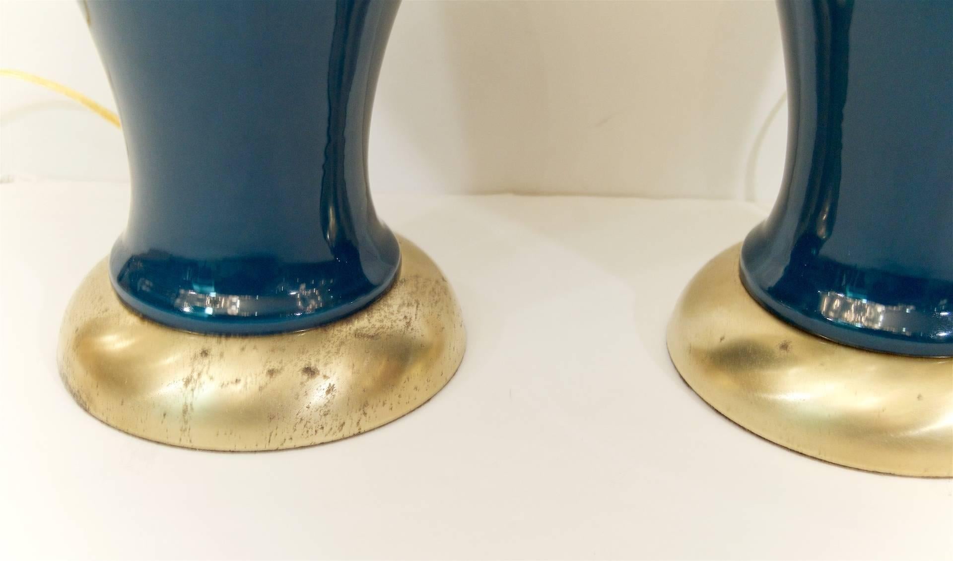 Mid-20th Century Pair of Blue and Green Glazed Table Lamps