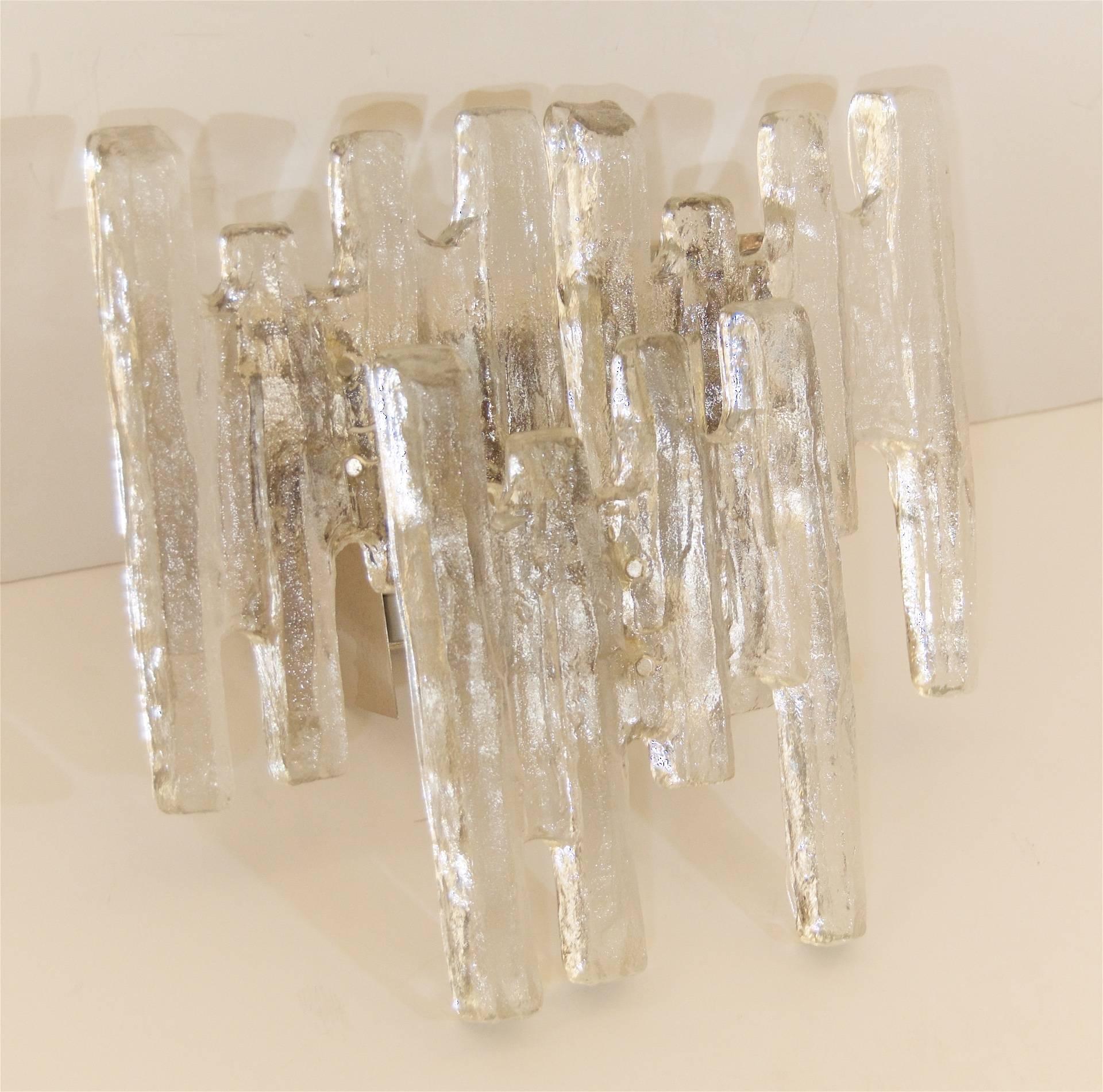 Austrian Pair of Grand Scale Kalmar Ice Glass Vanity Sconces For Sale