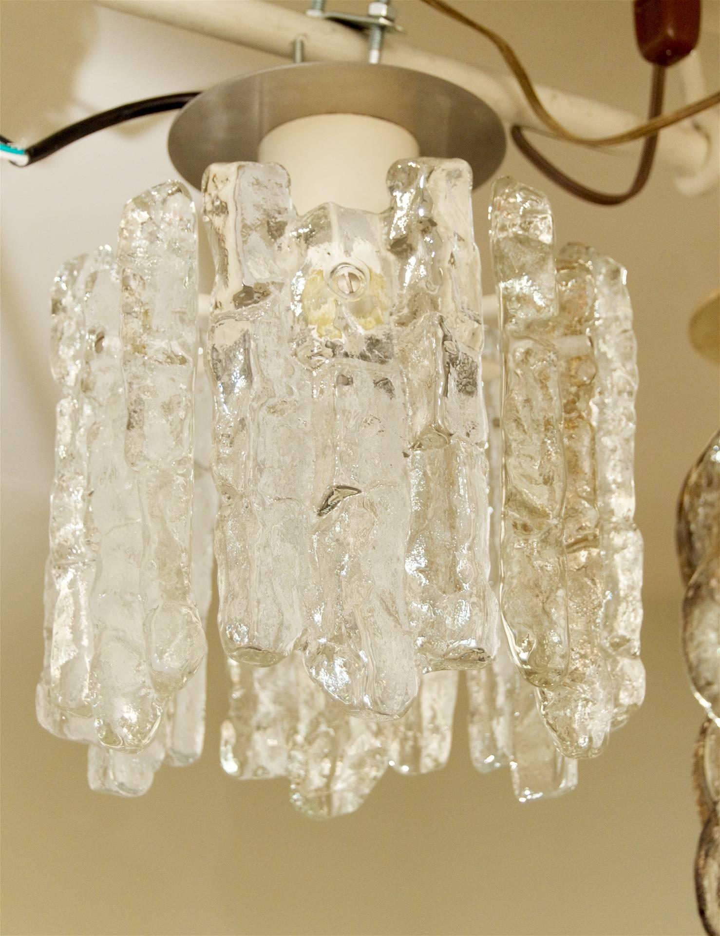 Mid-20th Century Petite Kalmar Ice Glass Flush Mounted Pendant For Sale