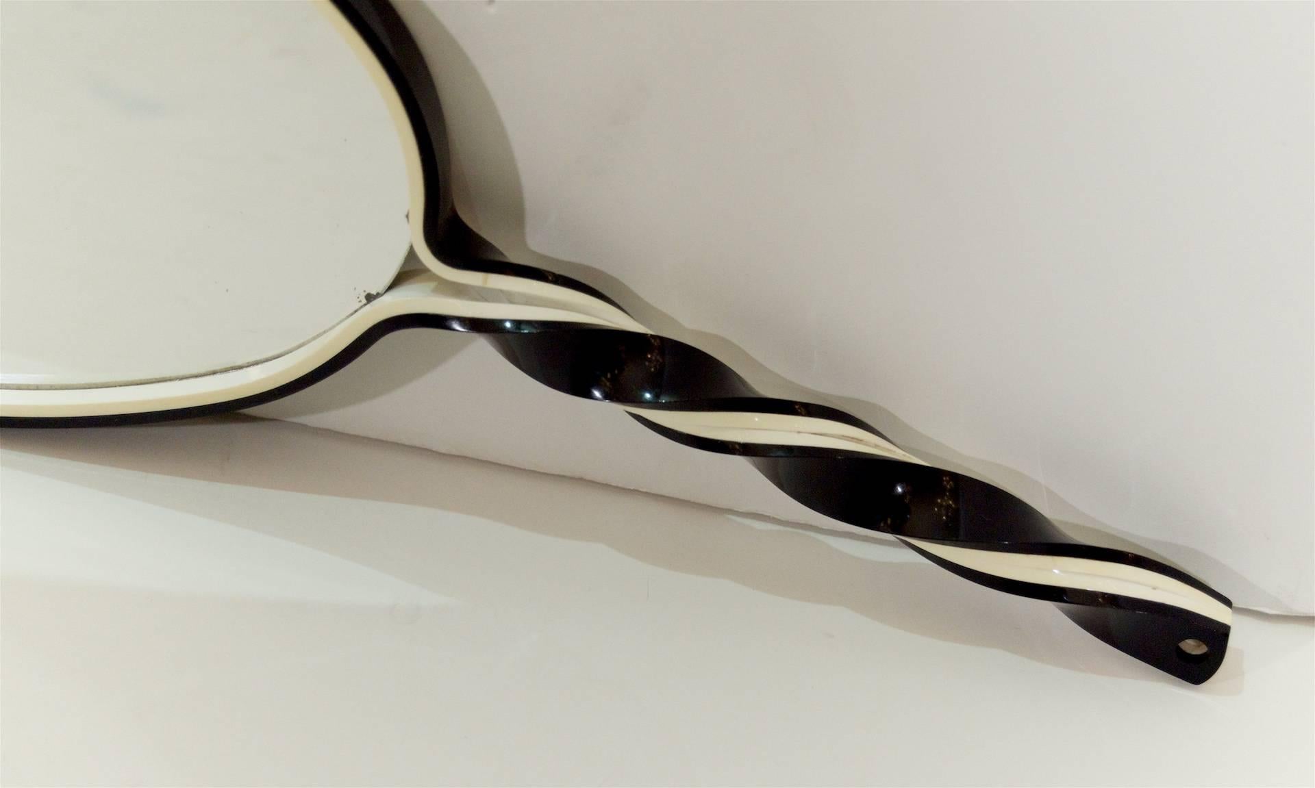 Organic Shaped Black and White Hand Mirror In Excellent Condition For Sale In Stamford, CT