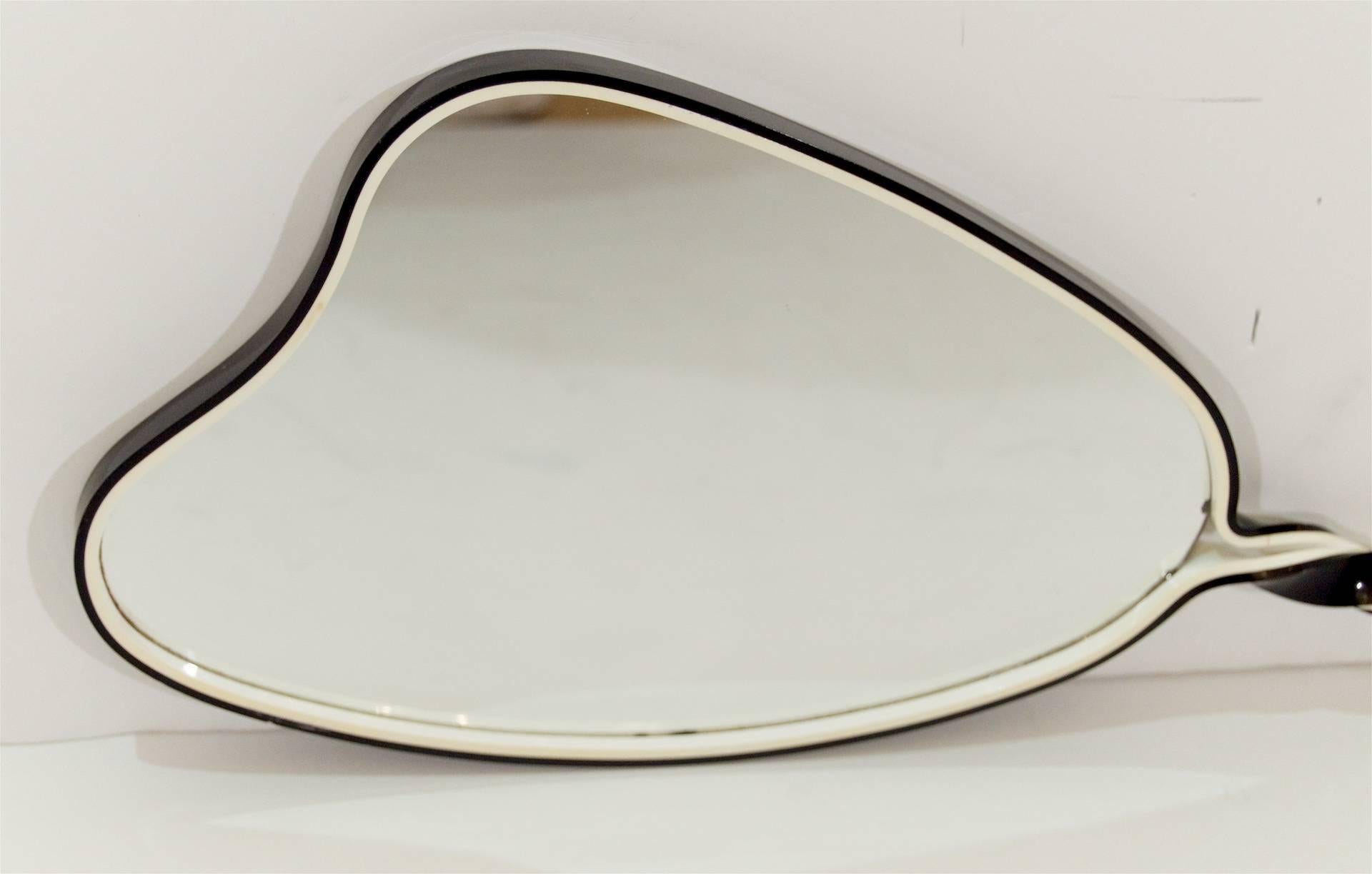 Mid-Century Modern Organic Shaped Black and White Hand Mirror For Sale