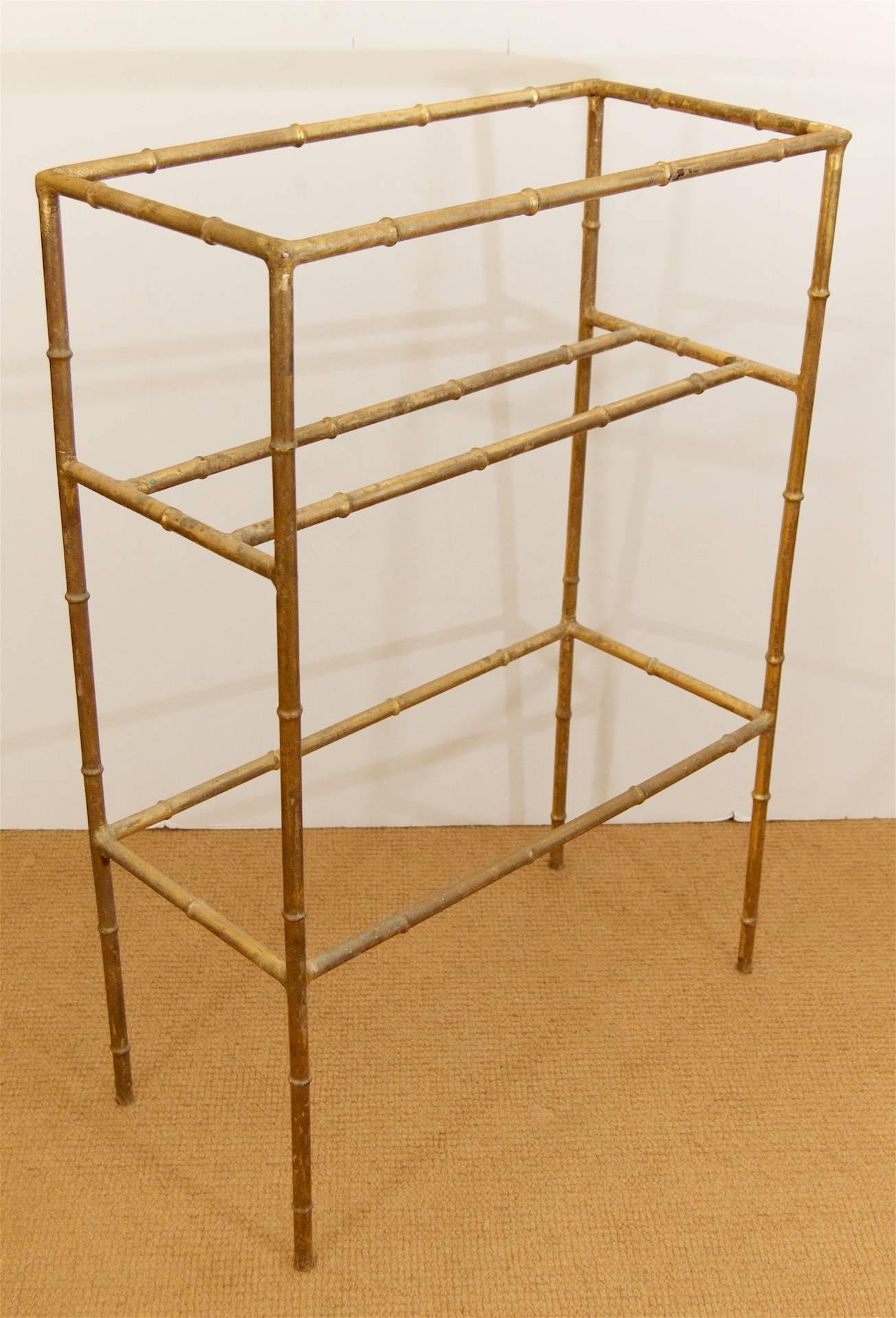 Mid-Century Modern Faux Bamboo Gilt Metal Towel Rack For Sale