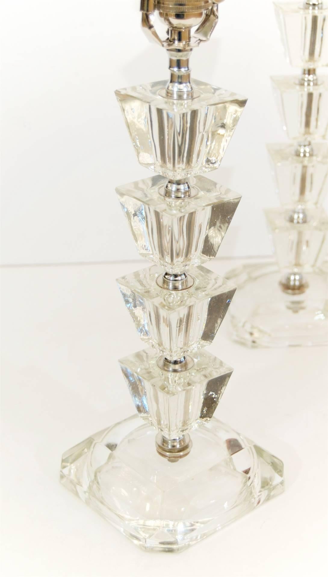 Mid-20th Century Pair of Crystal Boudoir Lamps