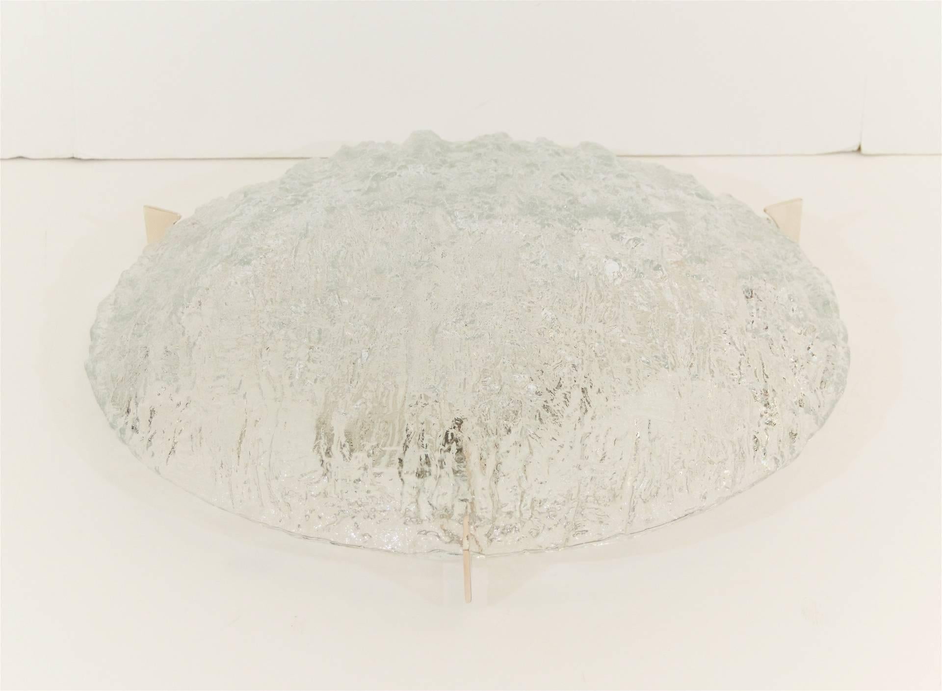 Mid-Century Modern Massive Heavily Textured Kaiser Ice Glass Flush Mount