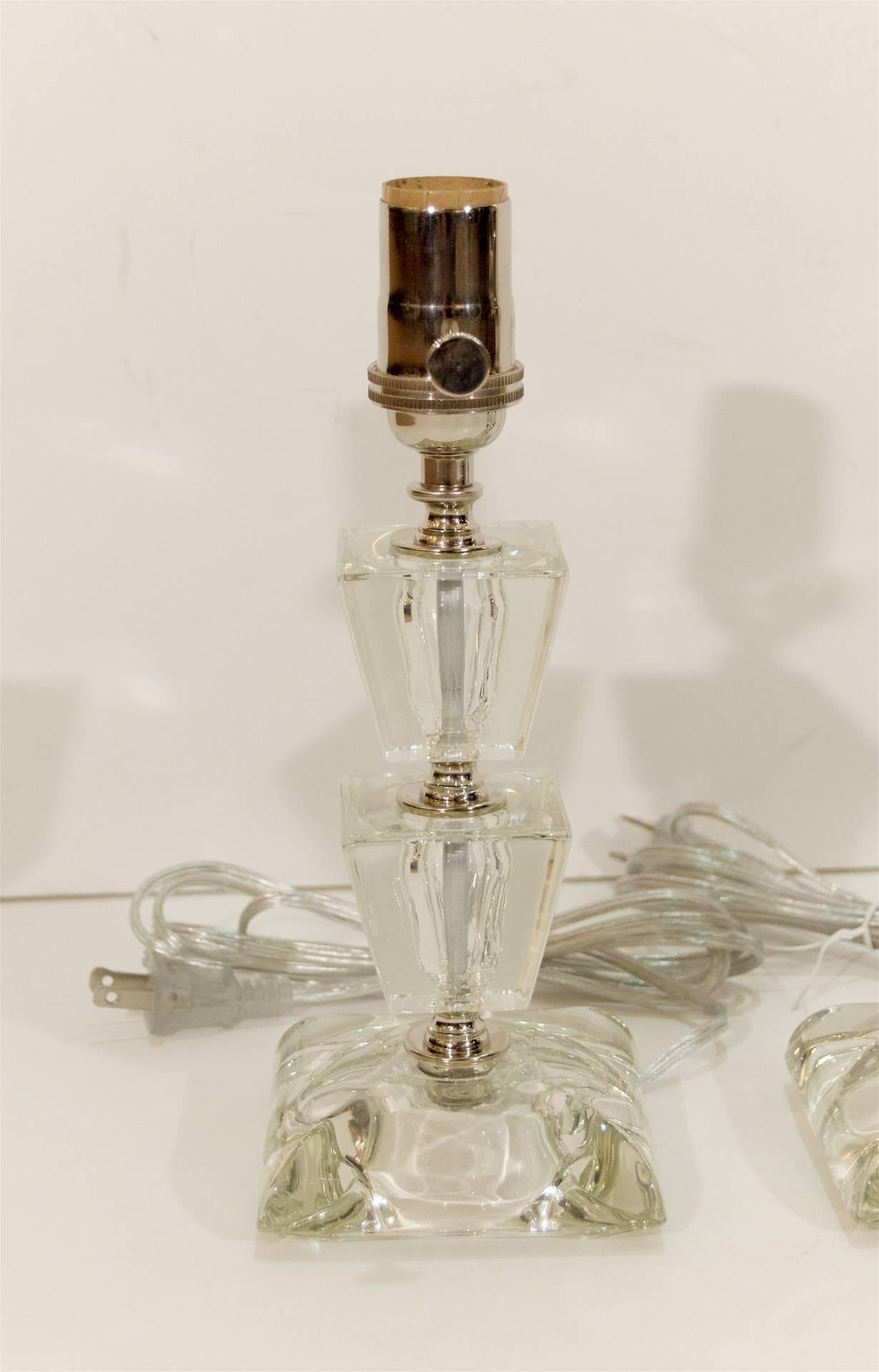 American Pair of Petite Crystal Boudoir Lamps