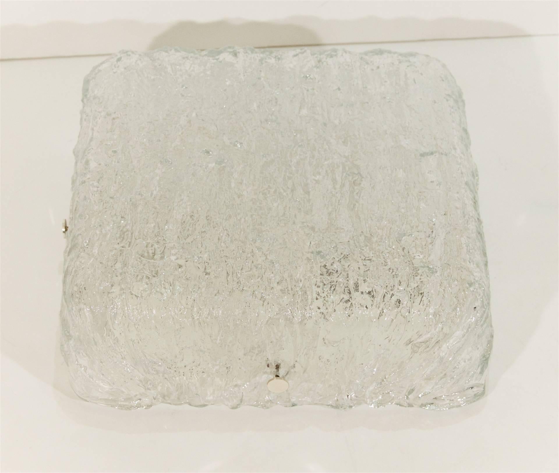 Enameled Square Kaiser Heavily Textured Ice Glass Flush Mount