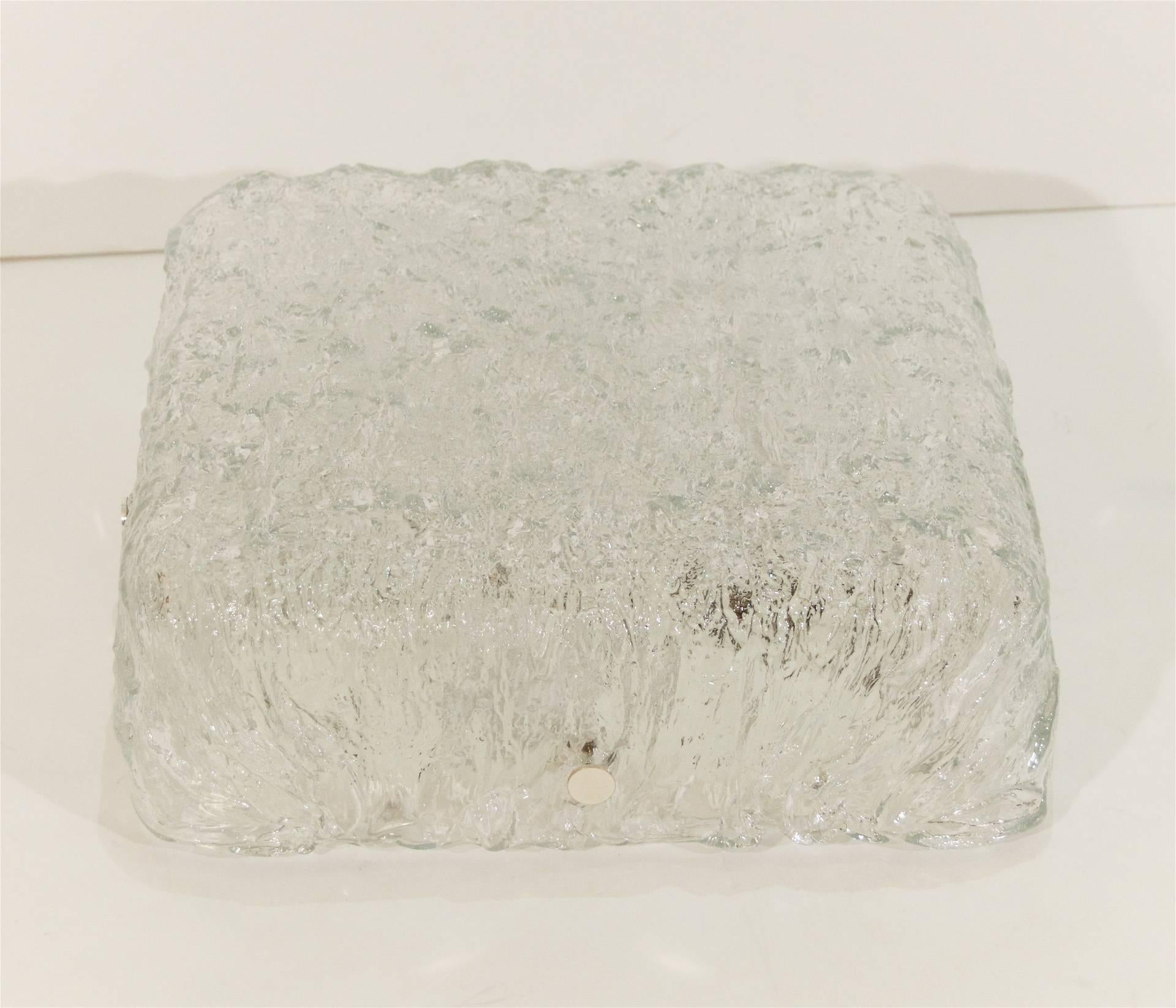 German Square Kaiser Heavily Textured Ice Glass Flush Mount