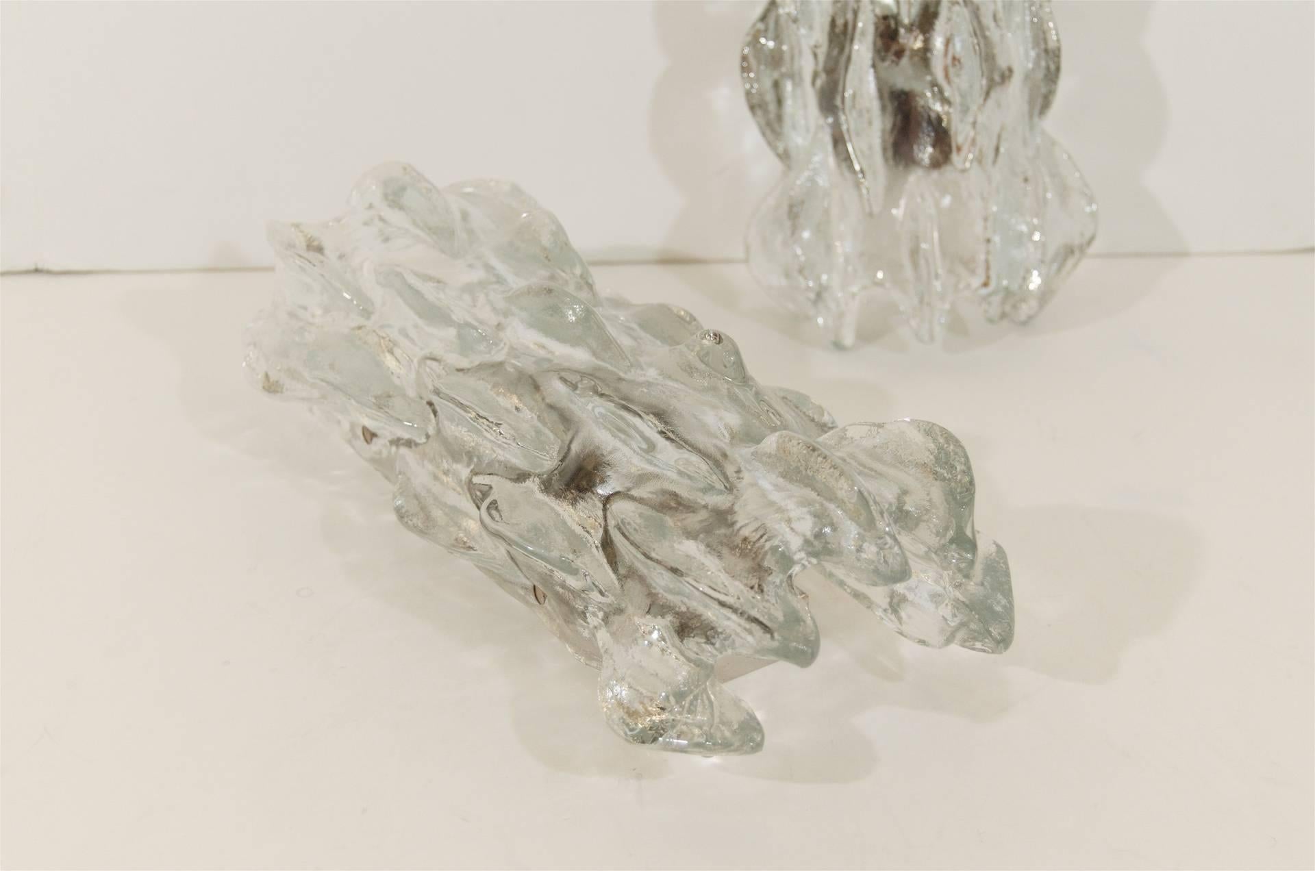 Chrome Grand Scale Ice Glass Kalmar Sconce (Single) For Sale