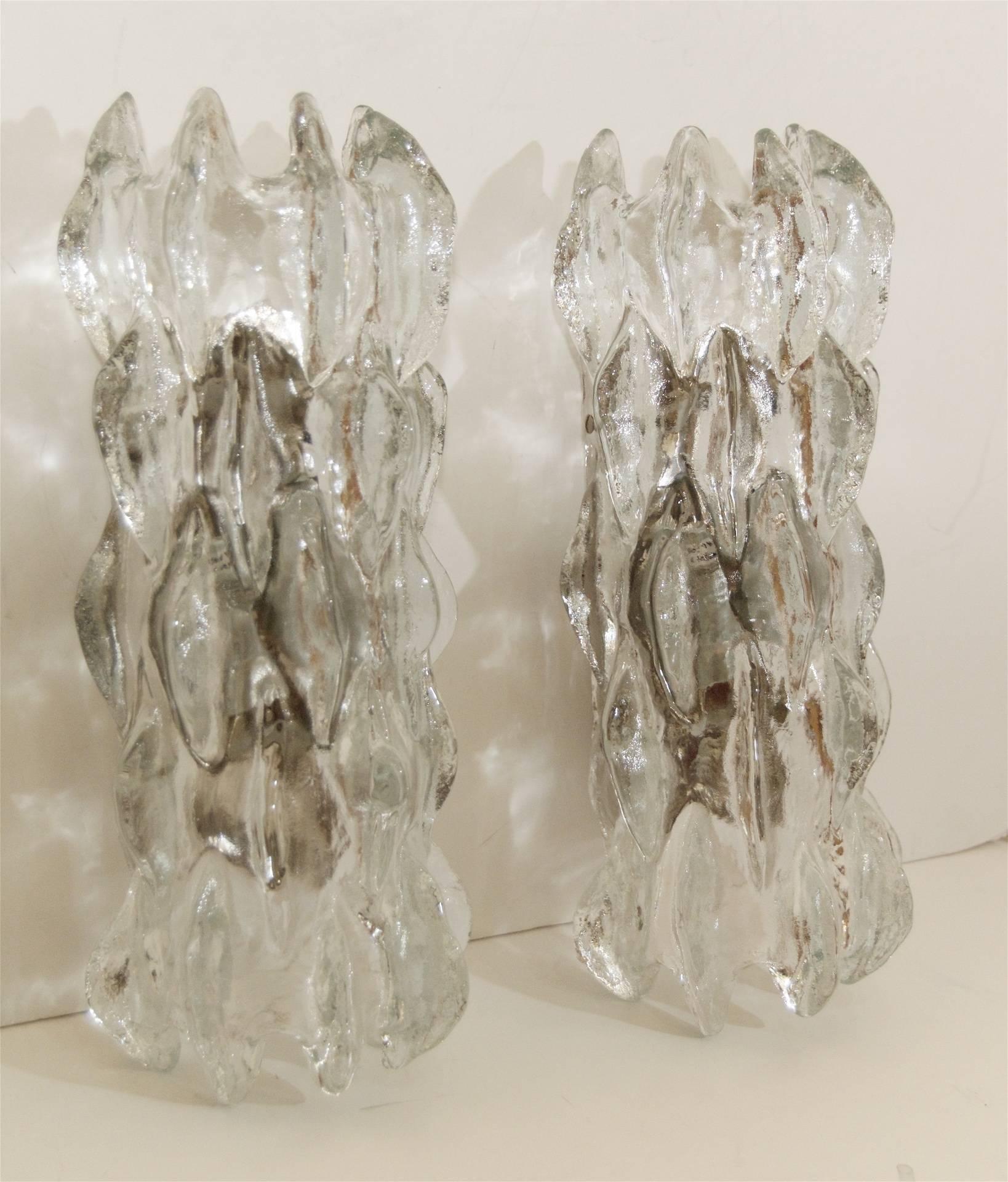 Mid-Century Modern Grand Scale Ice Glass Kalmar Sconce (Single) For Sale