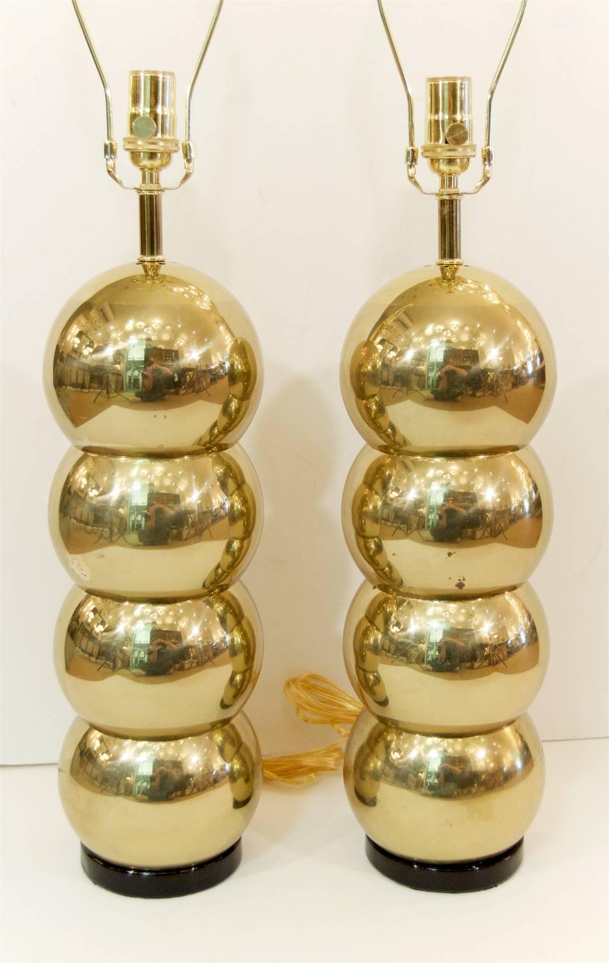 Mid-Century Modern Pair of Brass Kovacs Style Lamps