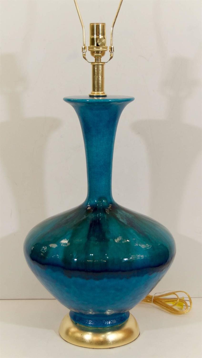 Large Blue Drip Glaze Table Lamp with Gold Leaf For Sale at 1stdibs