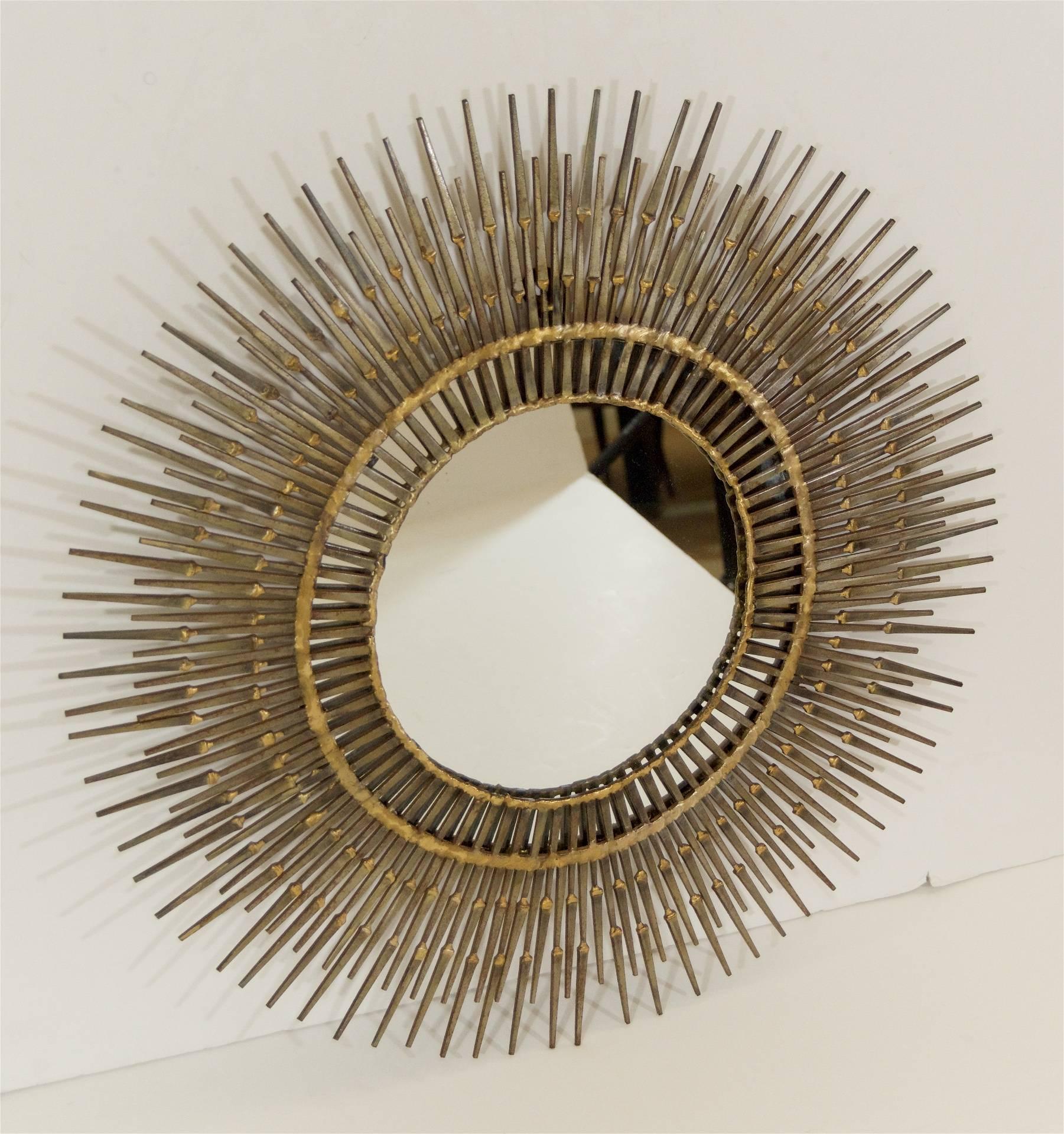 Mid-Century Modern Curtis Jere Gilded Steel Sunburst Nail Mirror